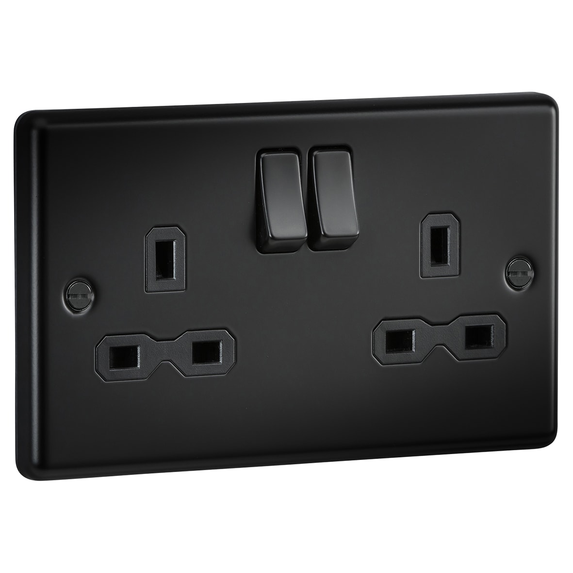 13A 2 Gang Double Pole Switched Socket with Twin Earths - Matt Black - view 2