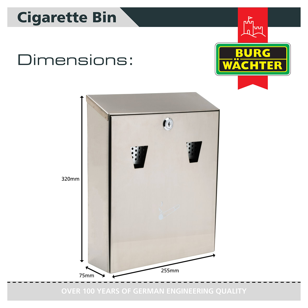 Compact Cigarette Bin - 225 x 320 x 75mm - Silver - view 3