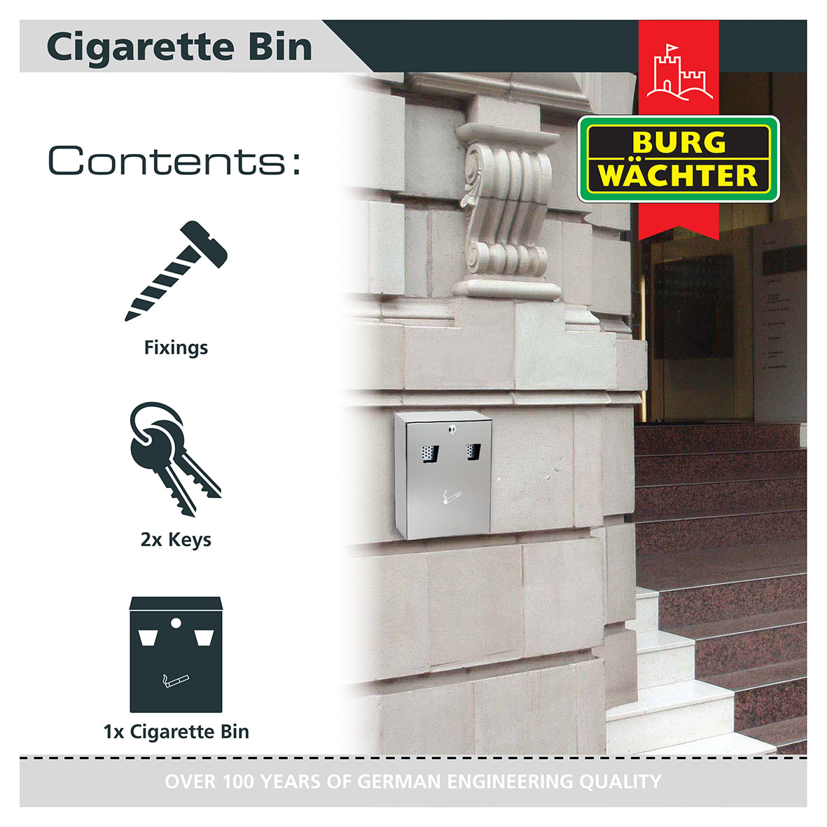 Compact Cigarette Bin - 225 x 320 x 75mm - Silver - view 4