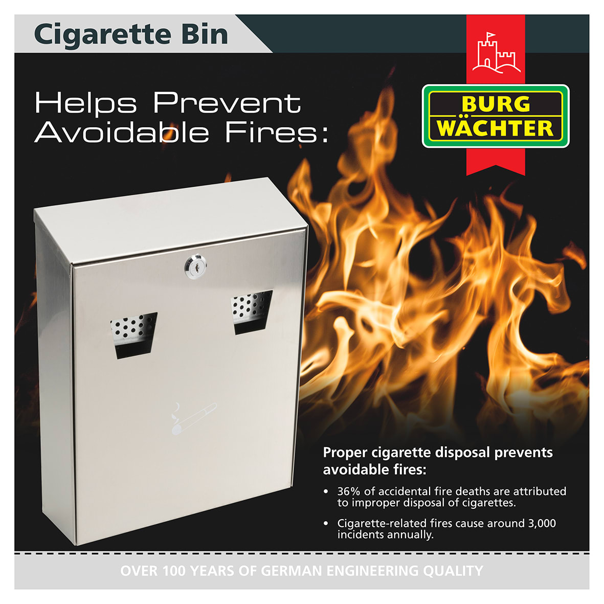 Compact Cigarette Bin - 225 x 320 x 75mm - Silver - view 6