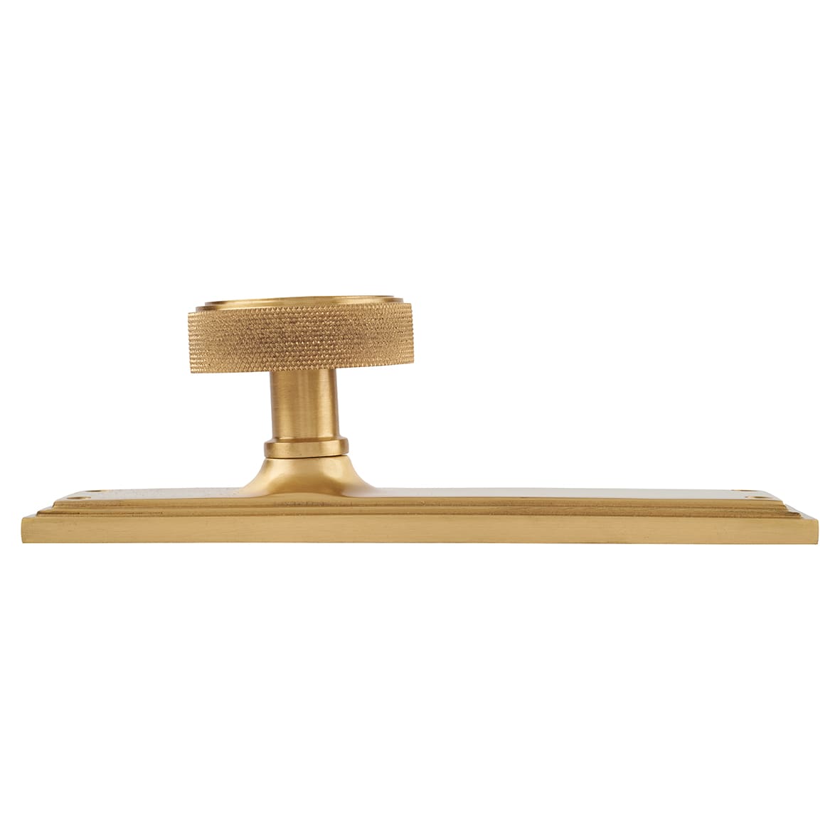 Satin Brass Knurled Latch Mortice Door Knob on Backplate - 205 x 52mm - Miller Range - view 2