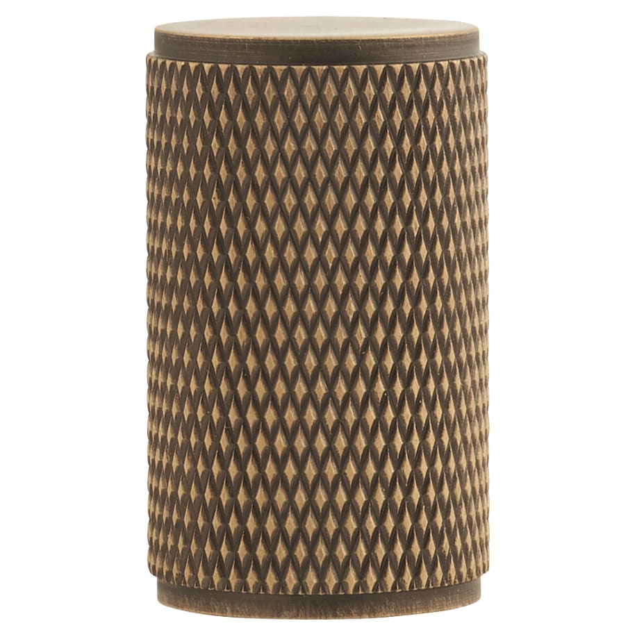 Knurled Cylinder Cabinet Knob - 18mm Diameter - Antique Brass - view 2