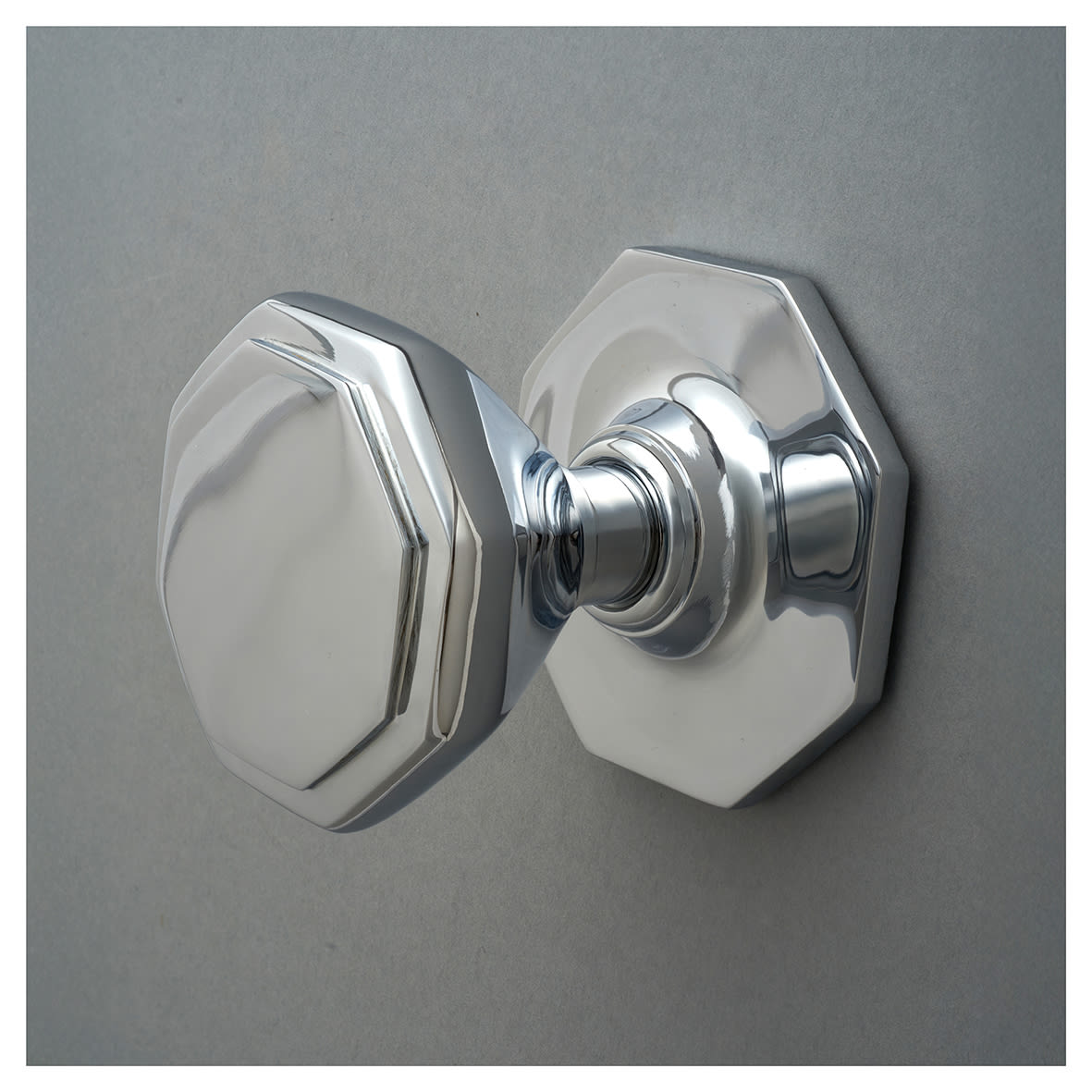 Polished Chrome Octagonal Centre Door Knob - 79mm Rose Diameter - view 4
