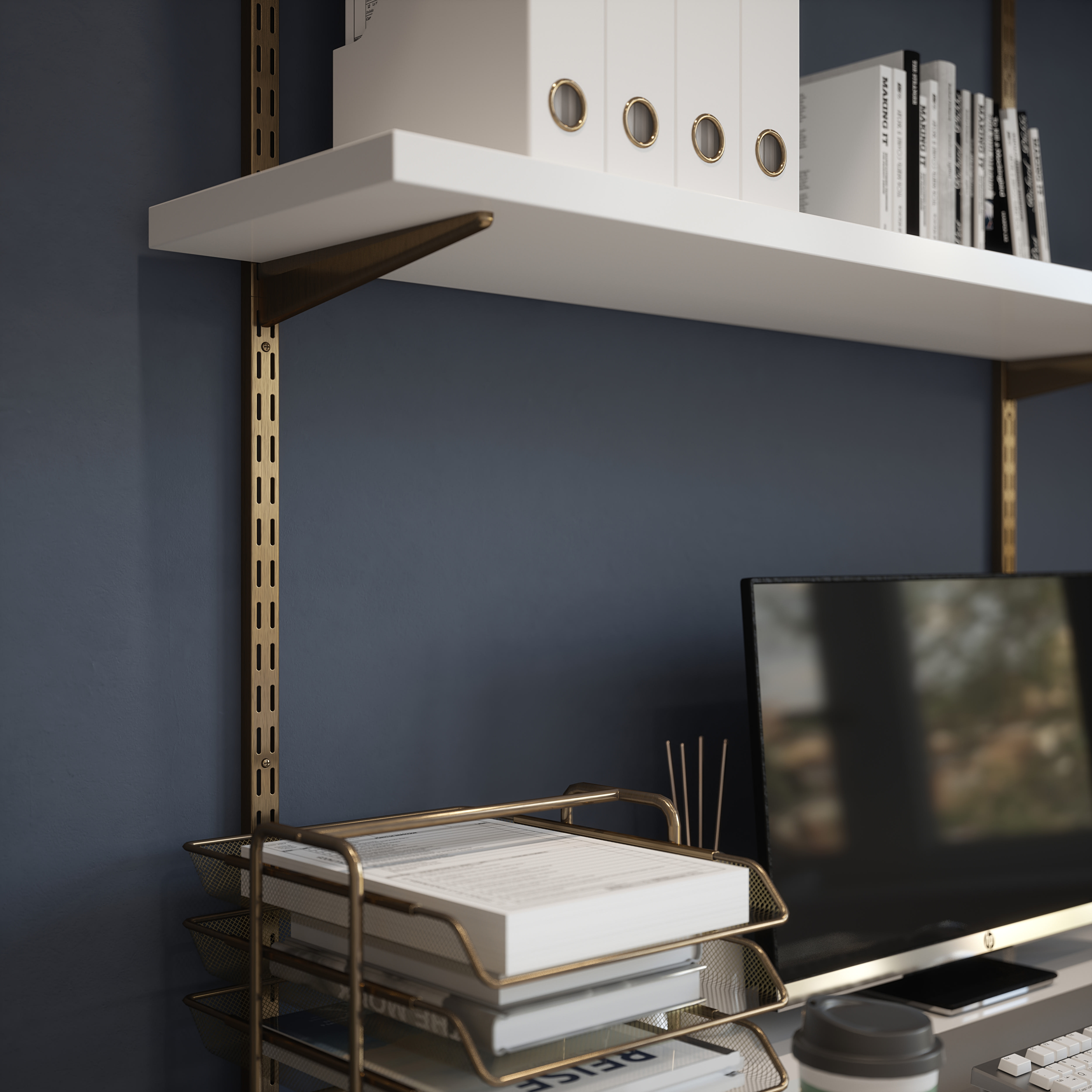 Twin Slot Shelf Wall Upright - 1980mm Length - Antique Brass - view 3