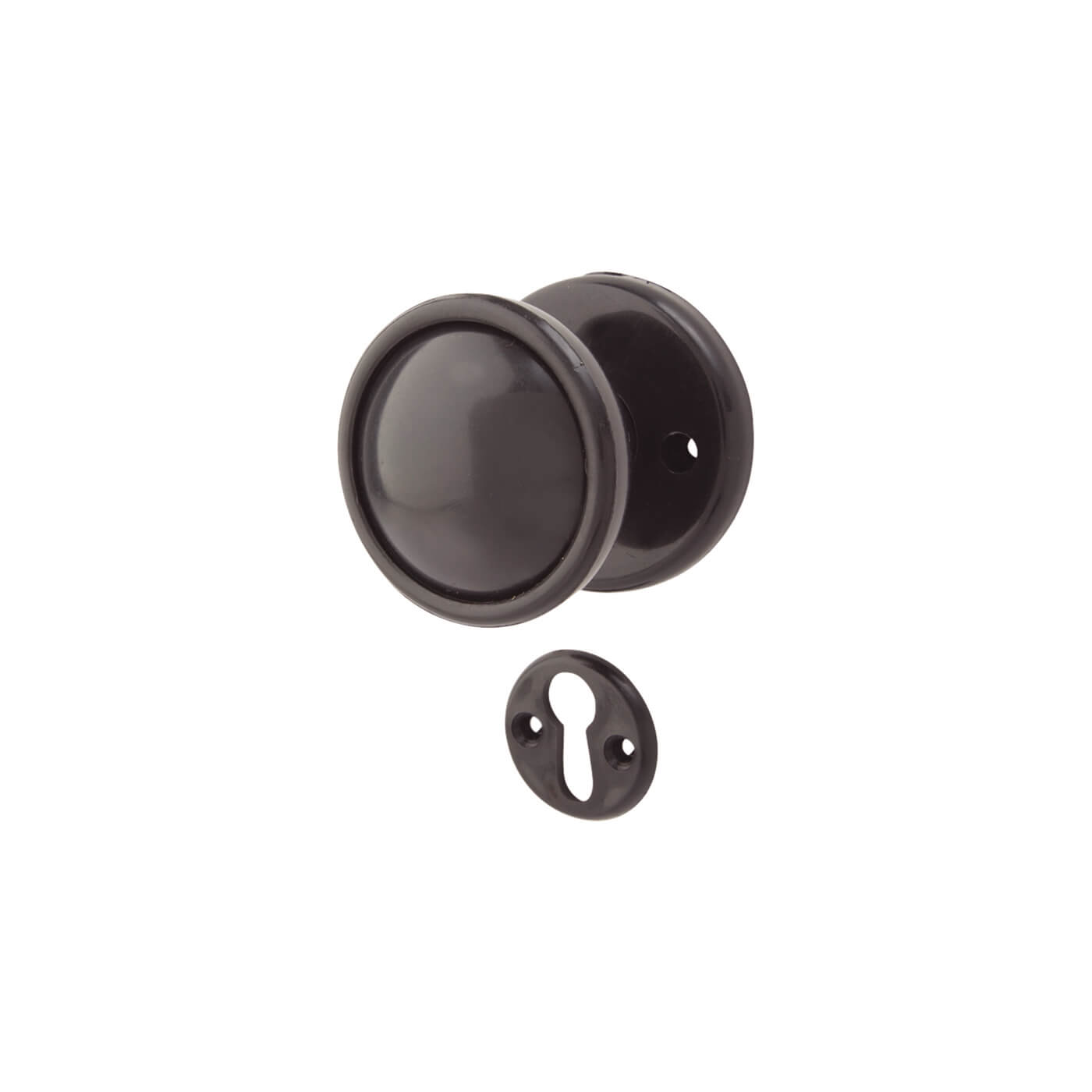 Black Plastic Mortice/Rim Door Knob with Escutcheon - 51mm Rose Diameter - view 2