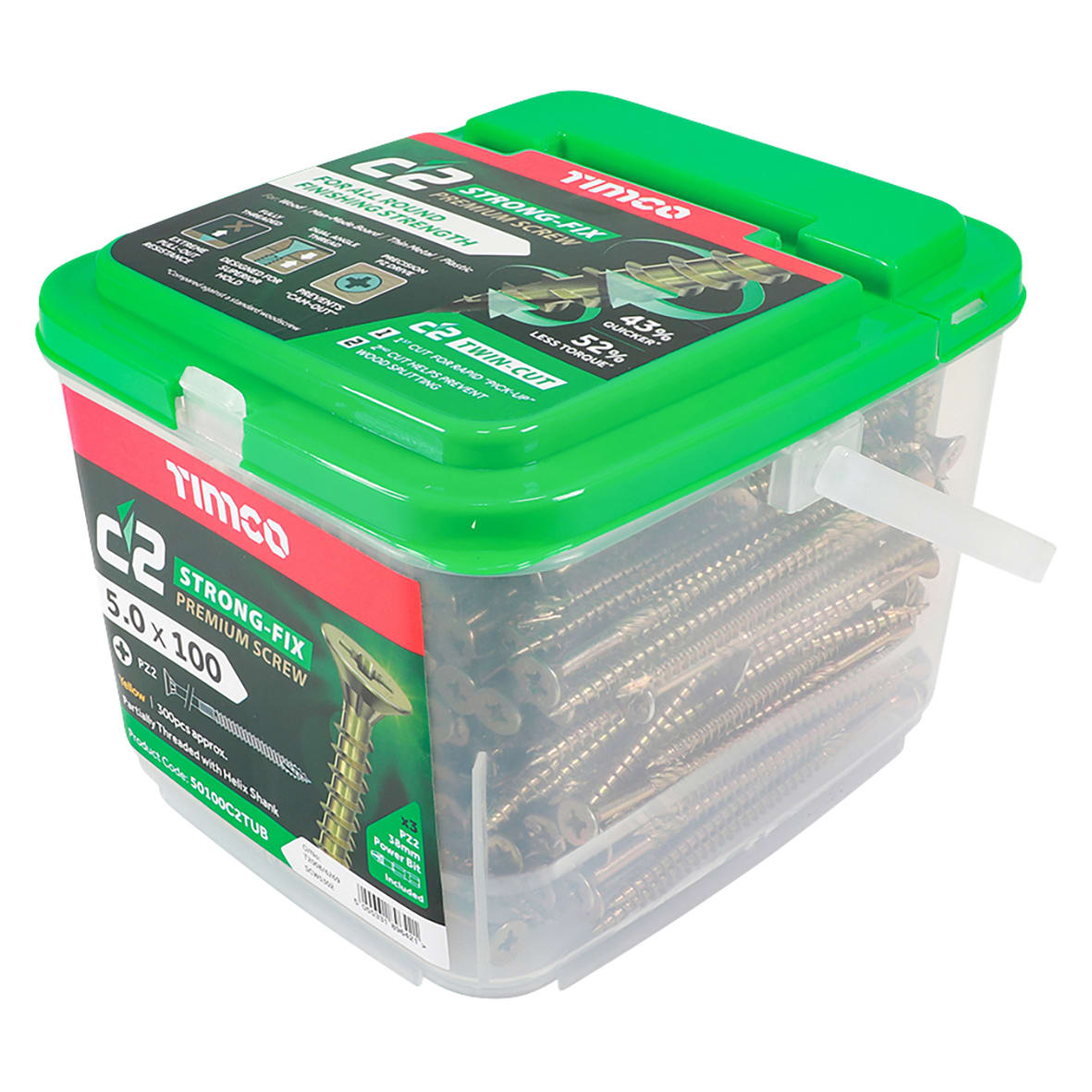 C2 Strong-Fix Pozi Double Countersunk Twin-Cut Wood Screws Tub - 5.0 x 100mm - Pack of 300 - view 4