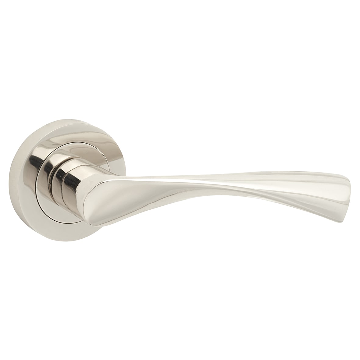 Polished Nickel Door Handles on Round Rose - Ariel Range - view 2