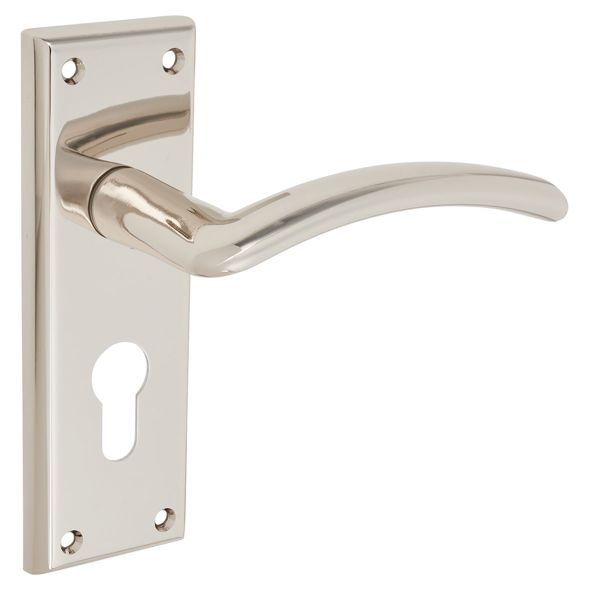 Brass Satin Nickel Euro Lock Door Handles - Trenta Range - 150 x 50mm - view 2