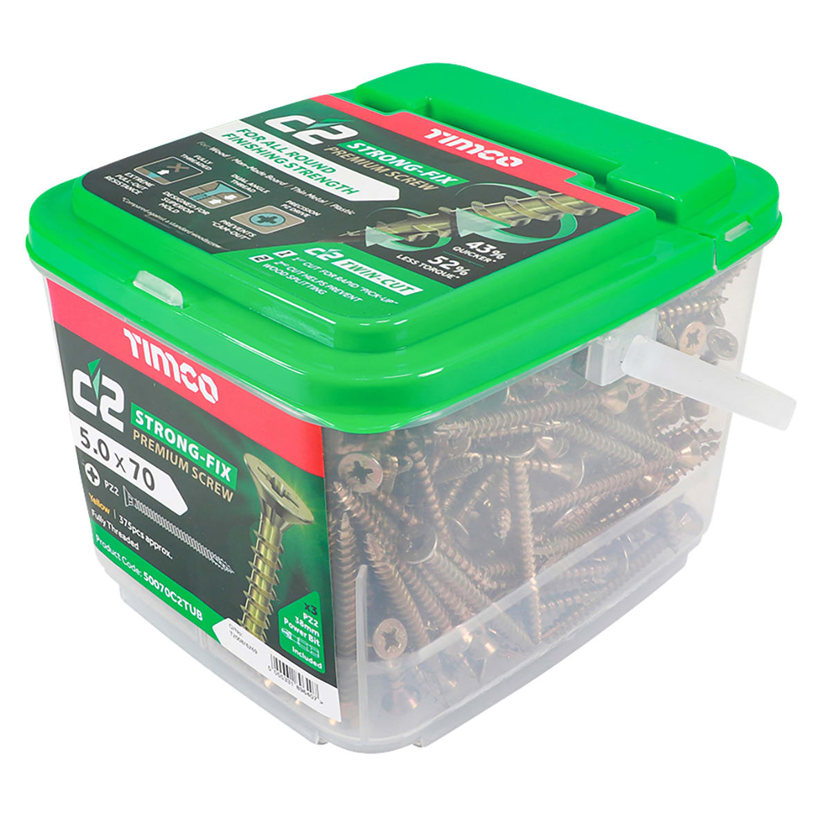 C2 Strong-Fix Pozi Double Countersunk Twin-Cut Wood Screws Tub - 5.0 x 70mm - Pack of 375 - view 4