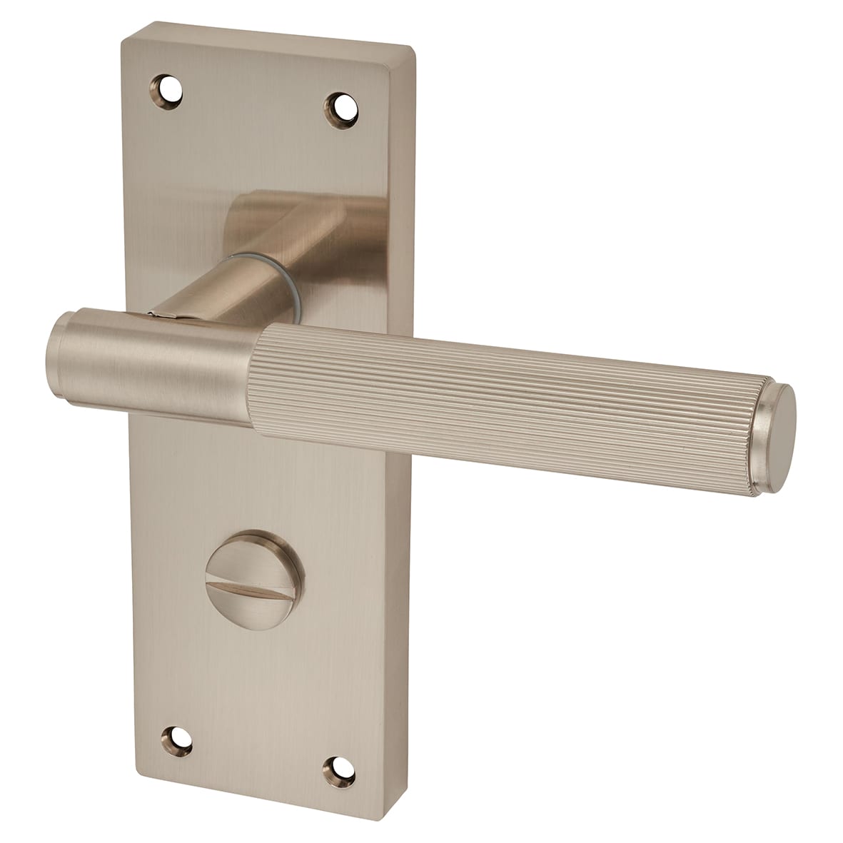 Satin Nickel Lines Bathroom Door Handles - Nova Range - 155 x 55mm - view 2