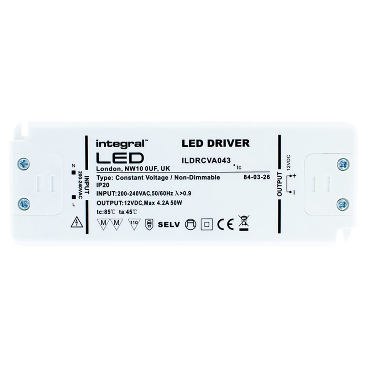 LED 12V 50W Constant Voltage LED Driver - - 200-240VAC - view 2