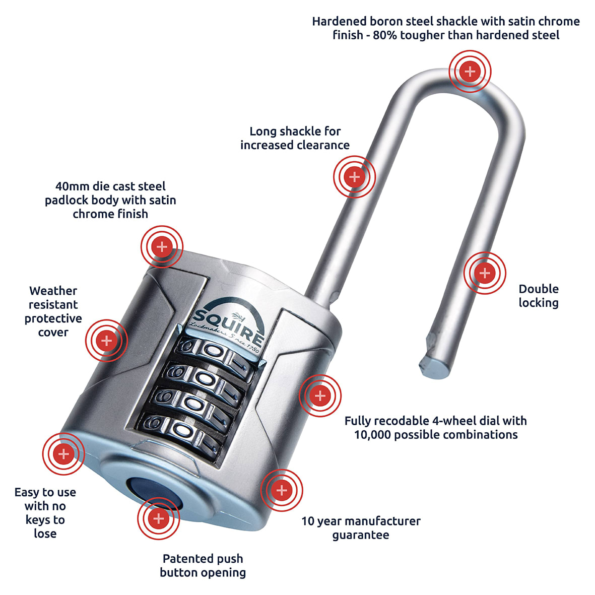 VULCAN COMBI 40/2.5 Combination Long Shackle Padlock - 40mm Body - 63 x 17mm Shackle - Blue - view 6