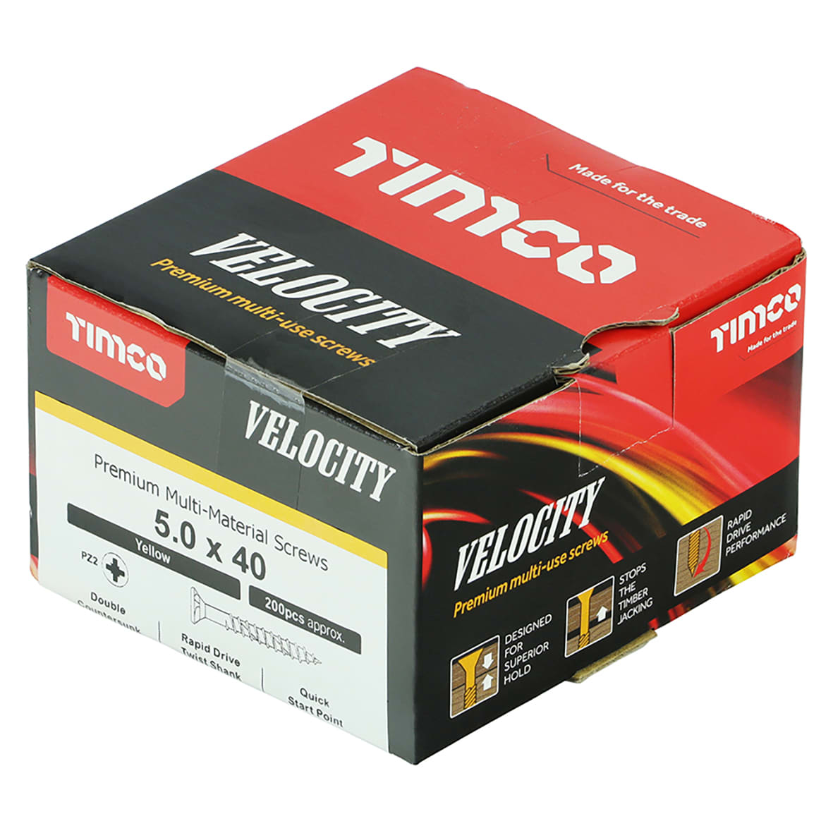 Velocity Pozi Countersunk Wood Screws - 5.0 x 40mm - Yellow Zinc - Pack of 200 - view 3