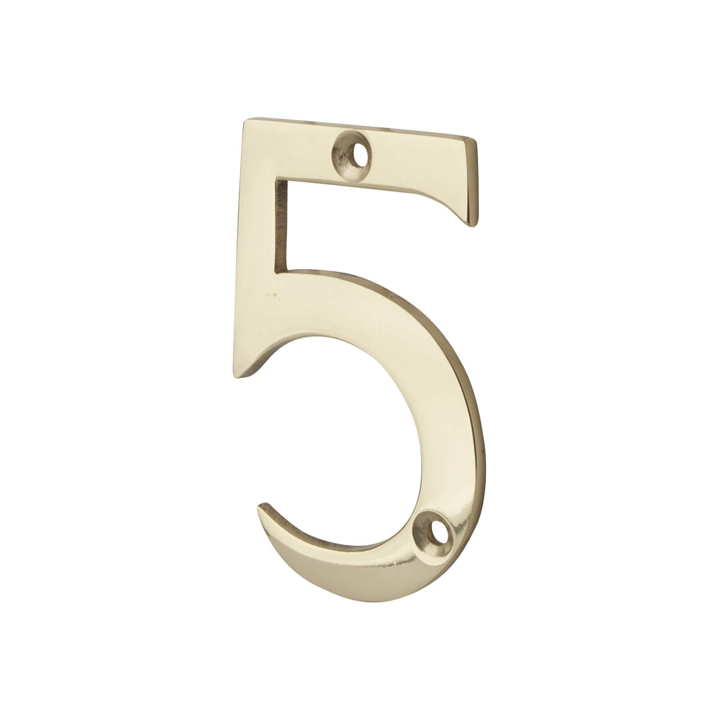 76mm Screw Fix Door Numeral - 5 - Polished Brass - view 2