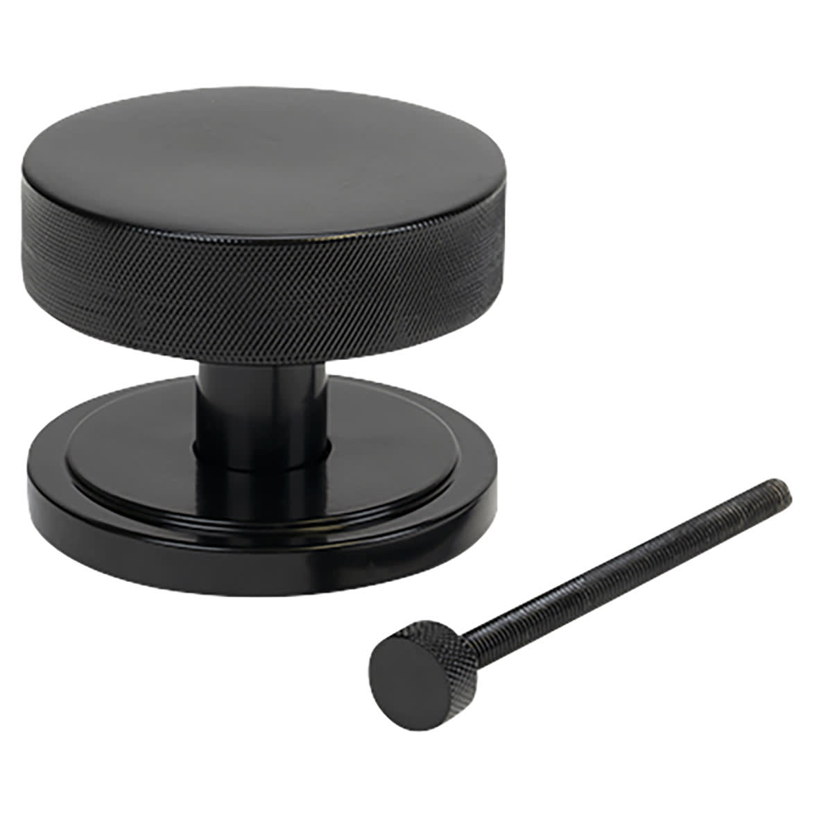 Brompton Black Round Knurled Centre Door Knob on Art Deco Rose - 90mm Rose Diameter - view 2