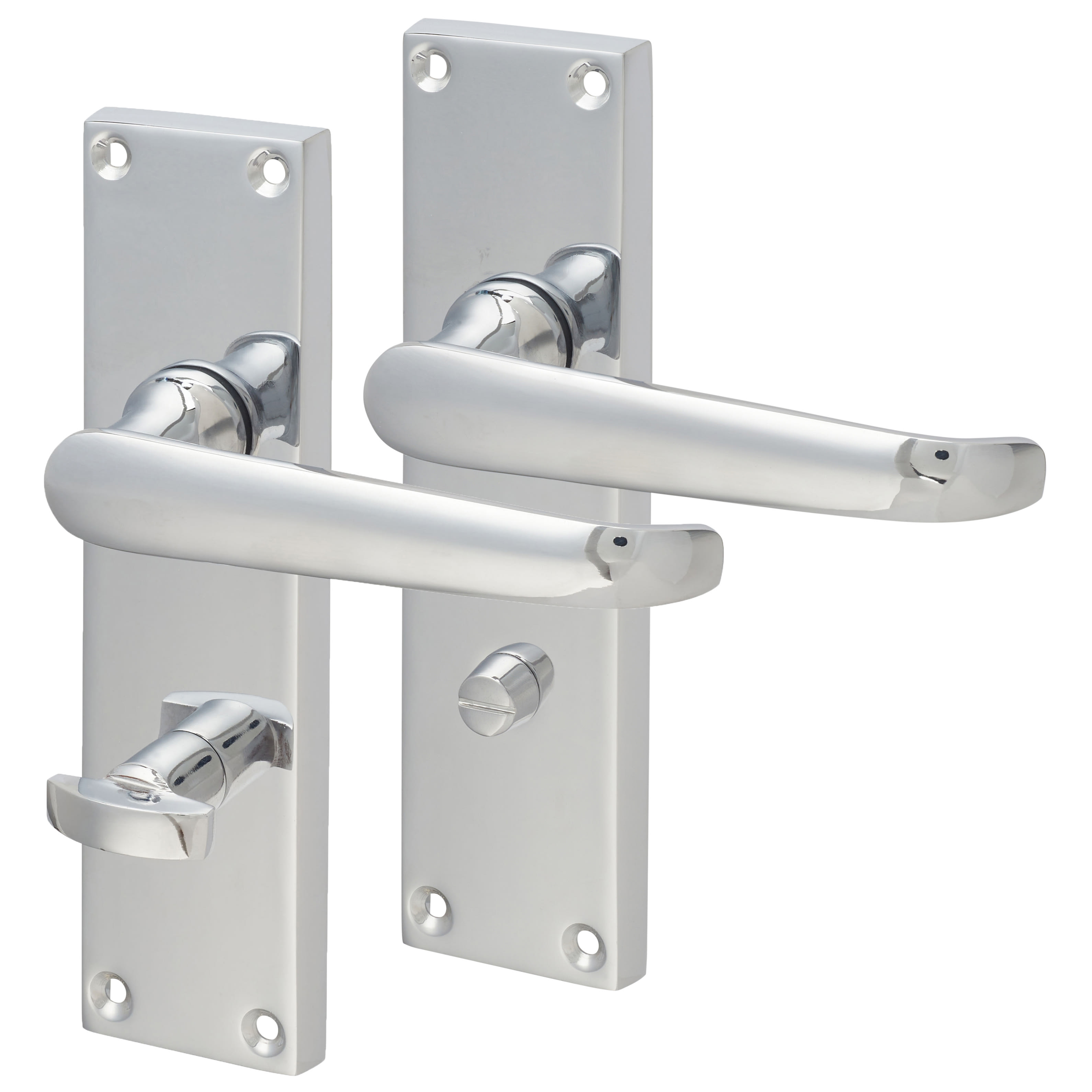 Polished Chrome Victorian Straight Bathroom Door Handles - 155 x 42mm - view 2