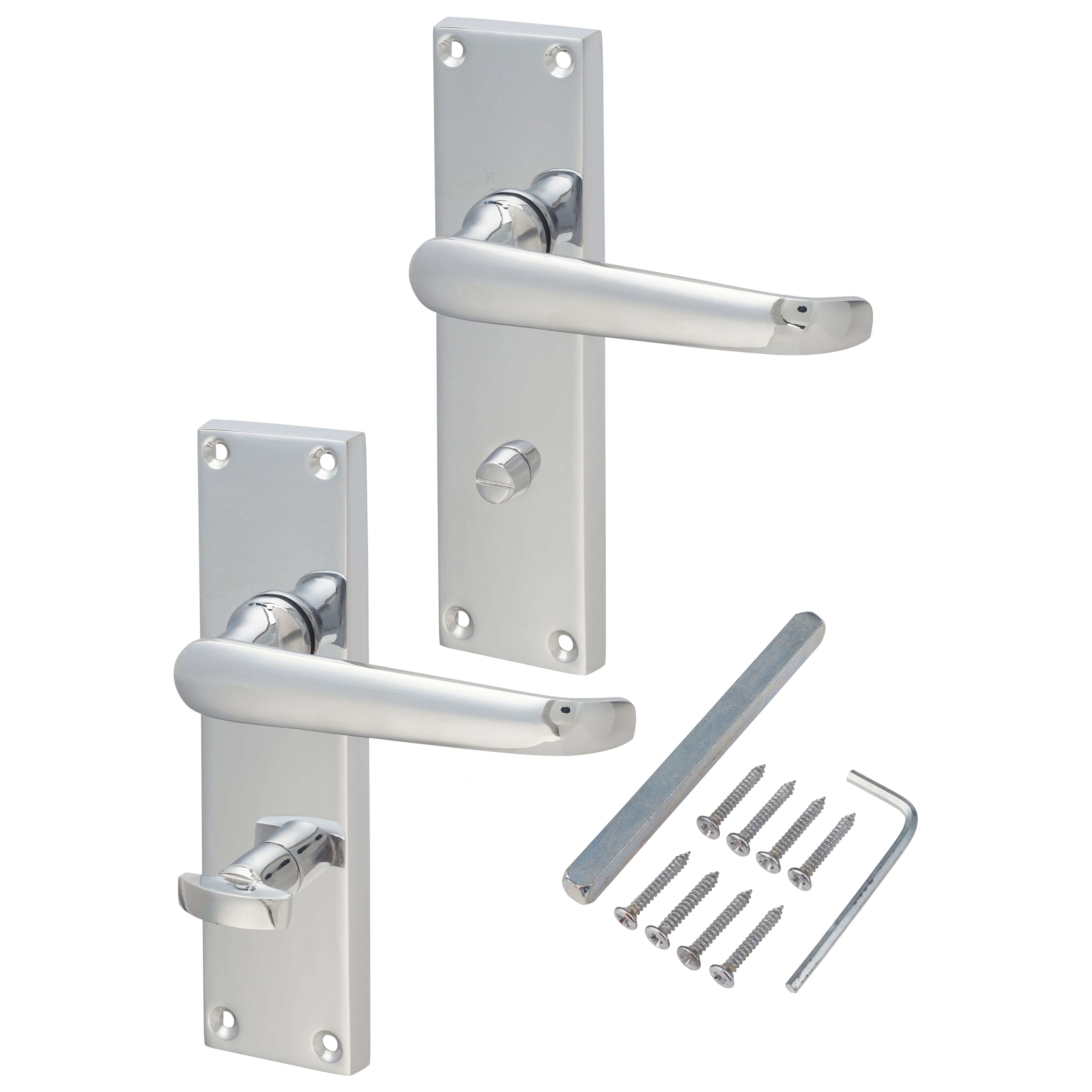 Polished Chrome Victorian Straight Bathroom Door Handles - 155 x 42mm - view 3