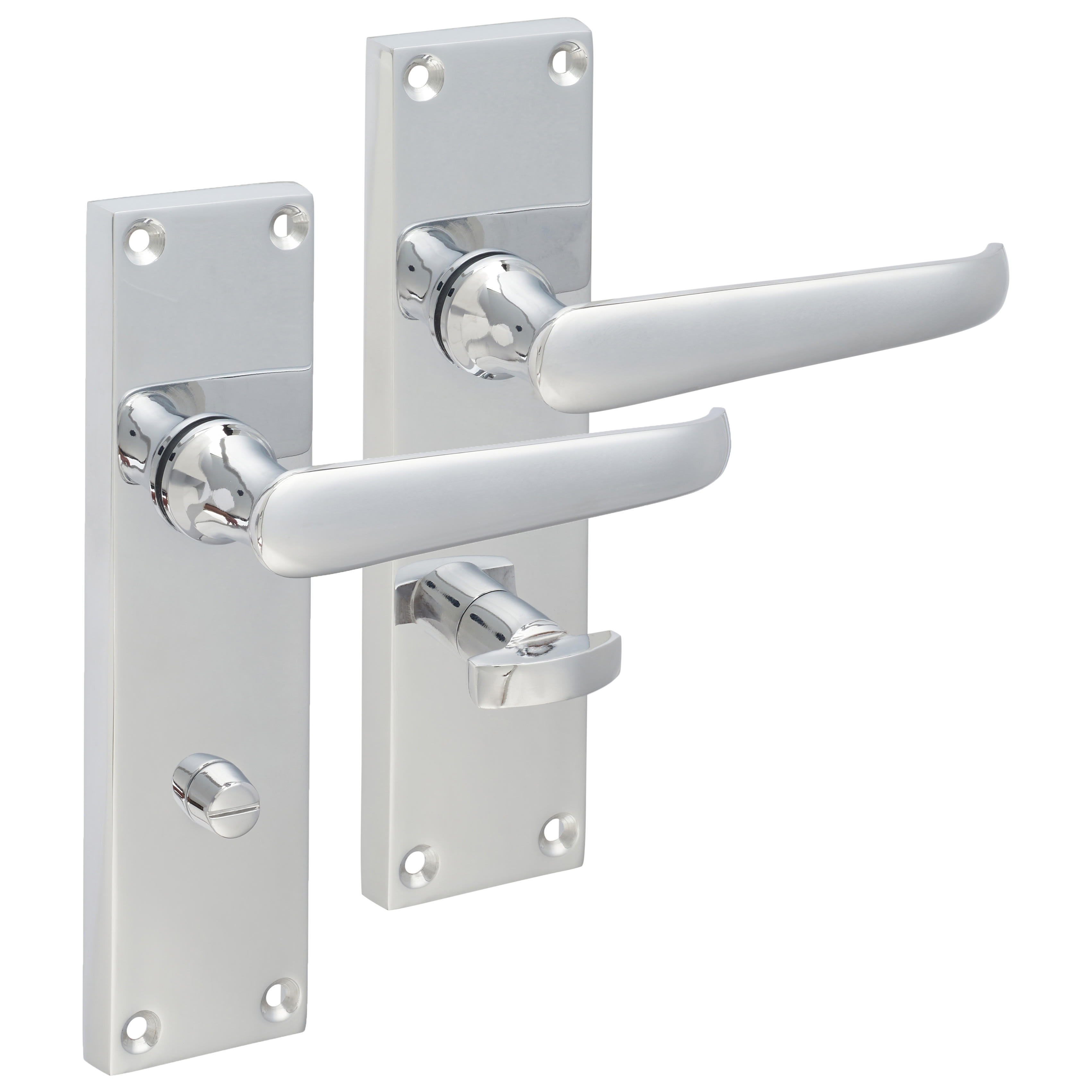 Polished Chrome Victorian Straight Bathroom Door Handles - 155 x 42mm - view 4