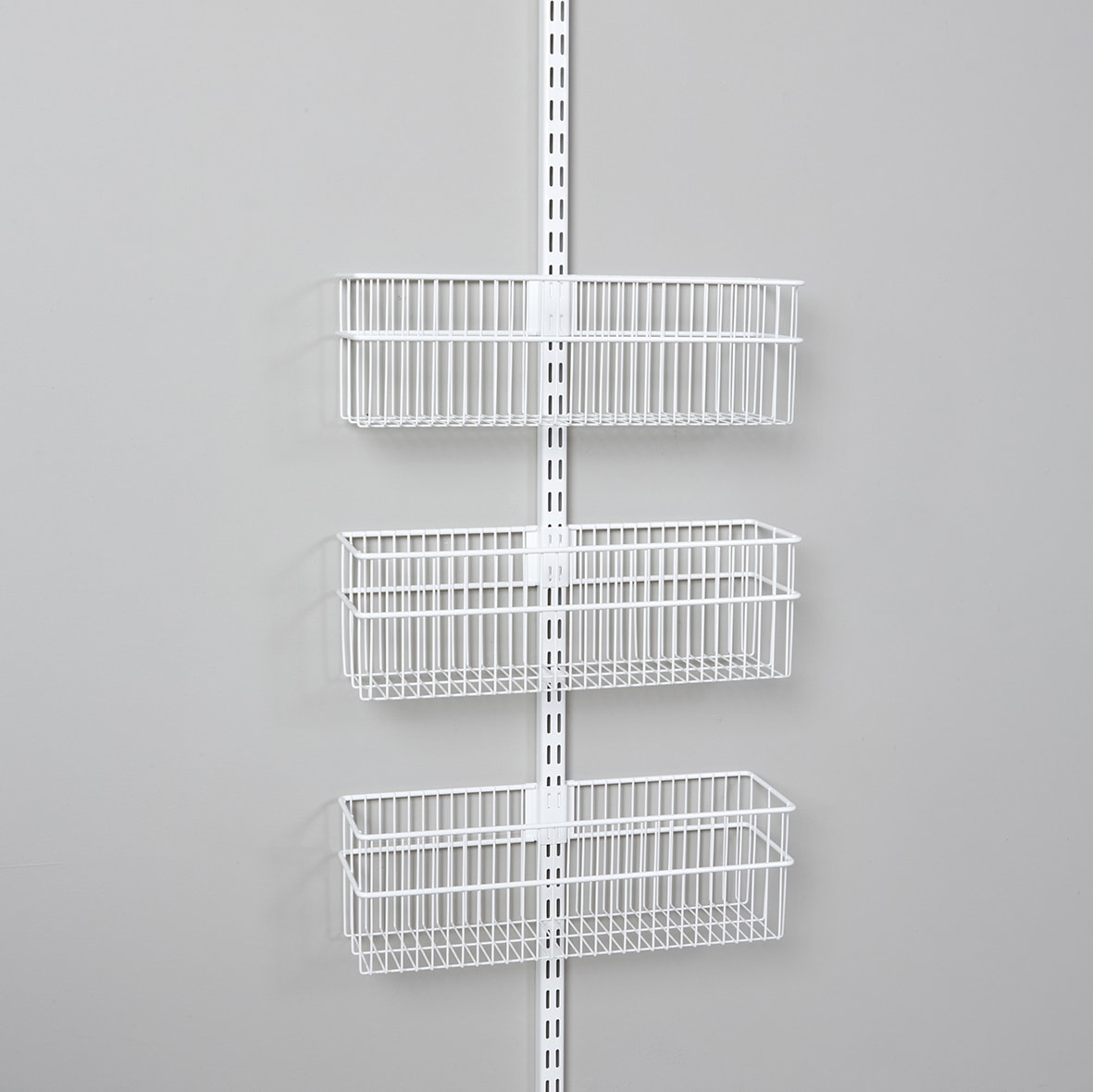 Wardrobe & Wall Mounted Storage Kit - 1 x Twin Slot Wall Upright & 3 x Wire Baskets - White - view 2