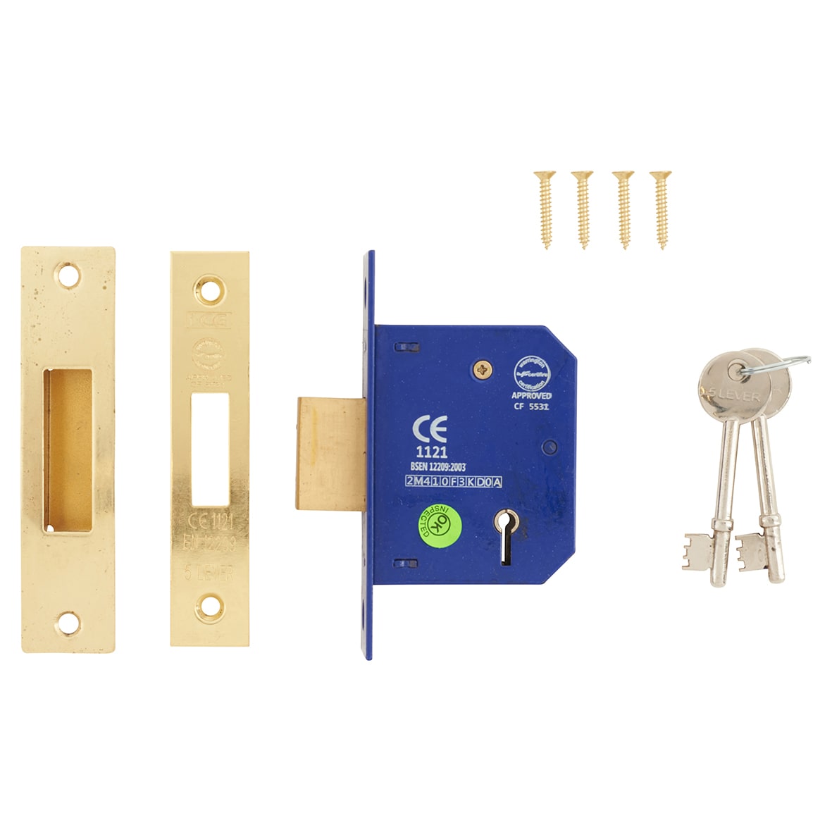 5 Lever Deadlock - 65mm Case - 44mm Backset - Electro Brass - view 2