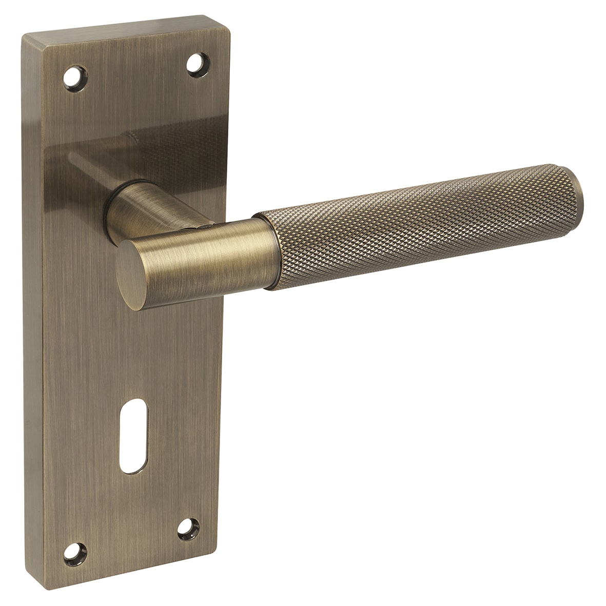 Antique Brass Knurled Keyhole Lock Door Handles - Remi Range - 155 x 55mm - view 2