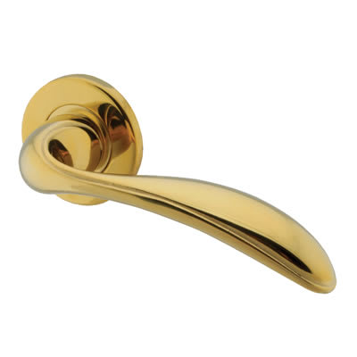 PVD Brass Door Handles on Round Rose - Swept 3 Range - view 2