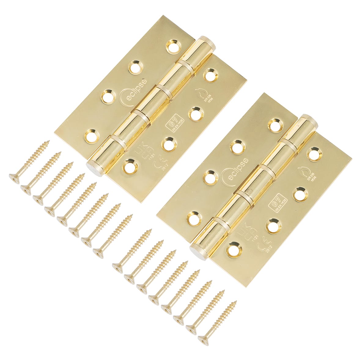 Slim Knuckle Grade 7 Washered Butt Fire Door Hinge - 102 x 67 x 2.5mm - Pol Brass - Pair - view 2