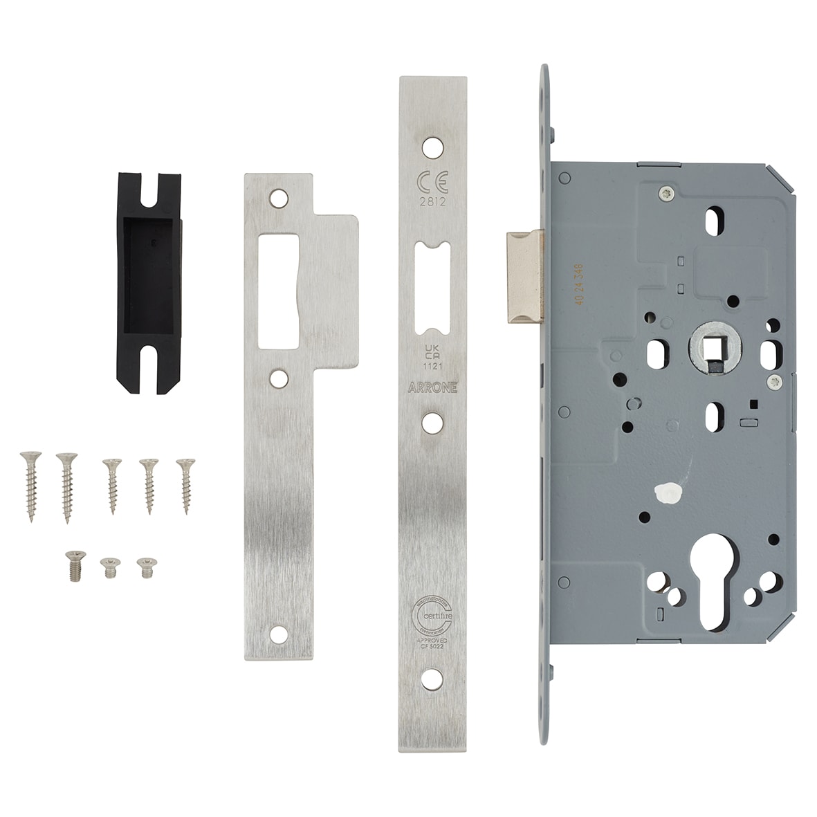 DIN Mortice Nightlatch - 88mm Case - 60mm Backset - Square - Satin Stainless Steel - view 2