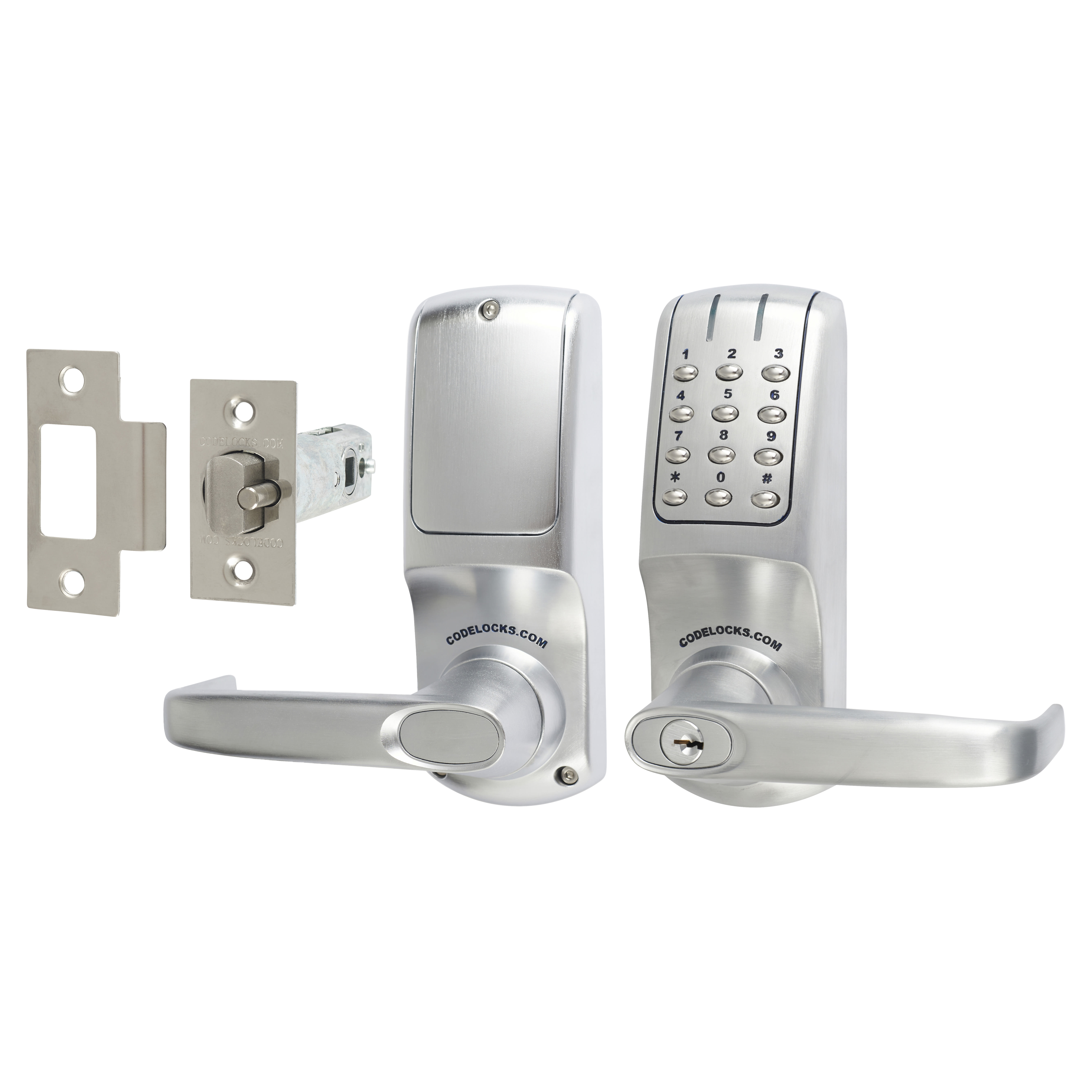 Digital Code Lock and Latch with Key Override - Brushed Steel - view 2