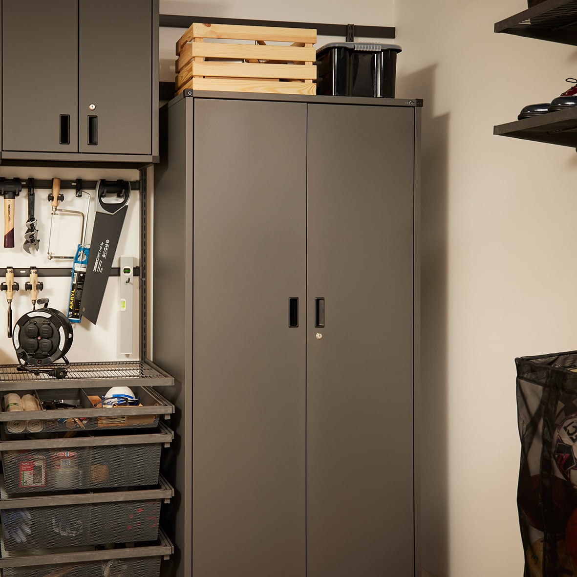 Garage+ Storage Top Track System - Tall Storage Cabinet Kit - 1824 x 900 x 531mm - Matt Grey - view 2