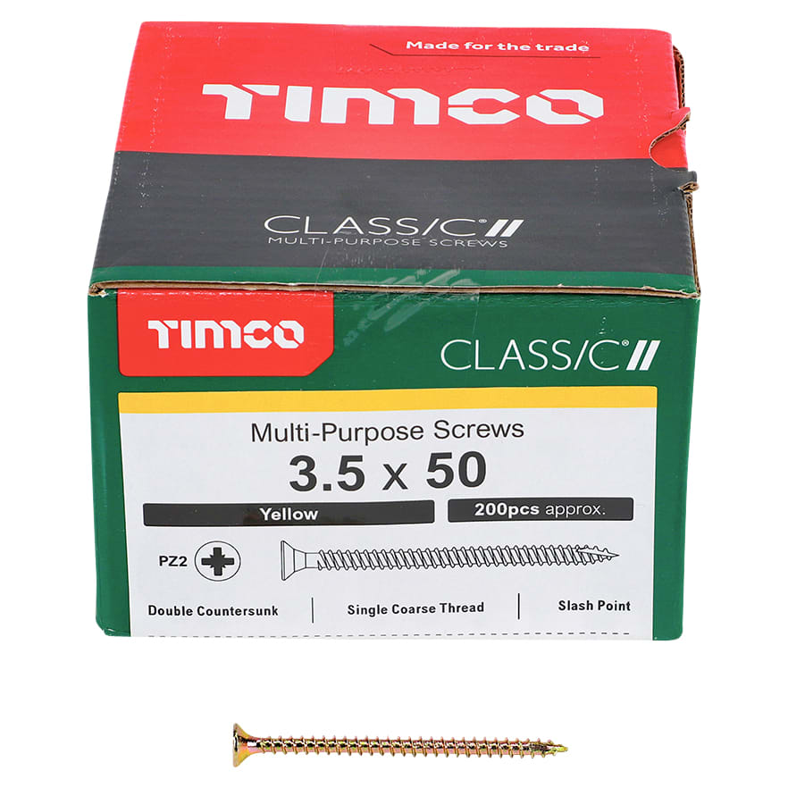 Classic Pozi Countersunk Wood Screws - 3.5 x 50mm - Yellow Zinc - Pack of 200 - view 3