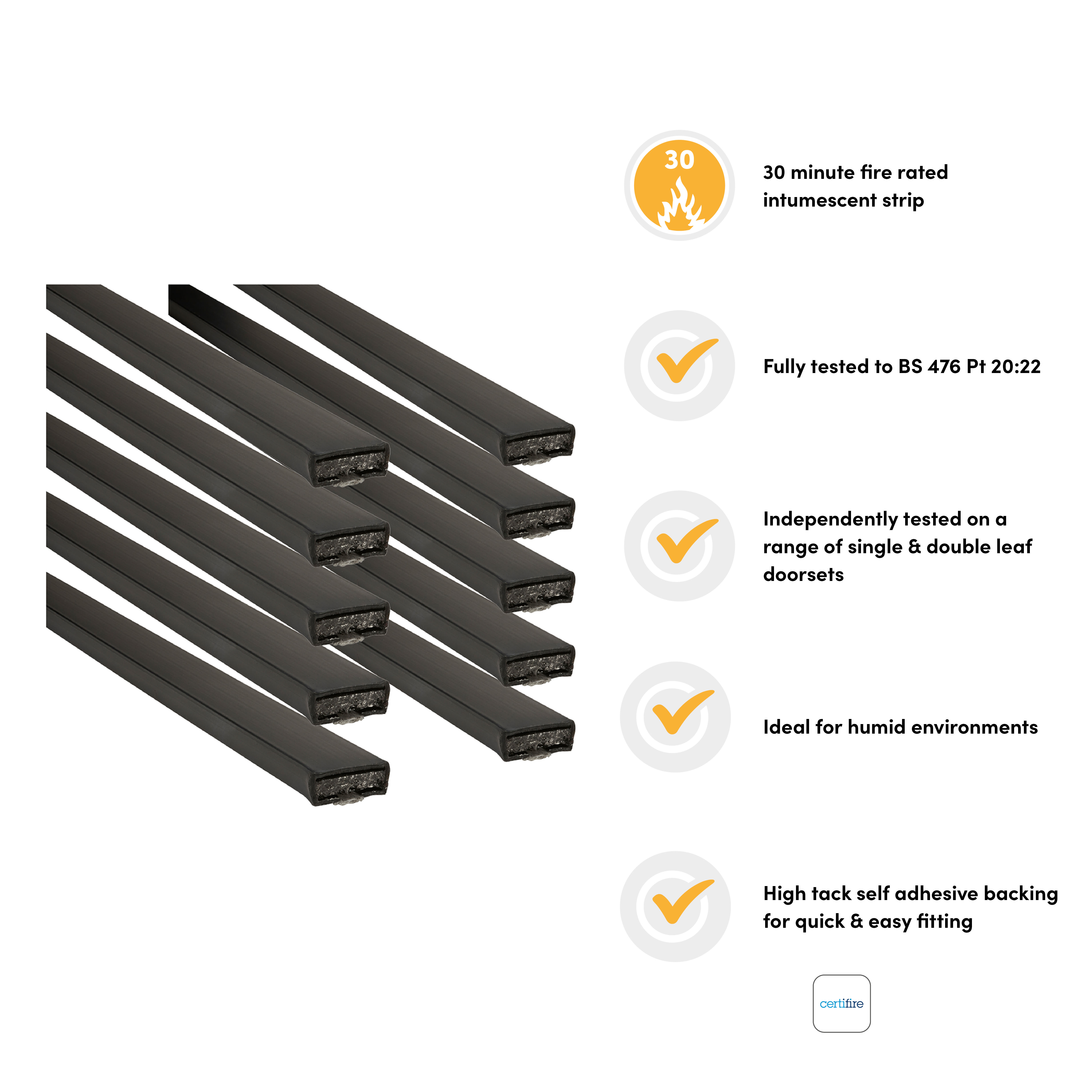 Plain Fire Only Intumescent Strip - - 10 x 4 x 2100mm - Black - Pack of 10 - view 3