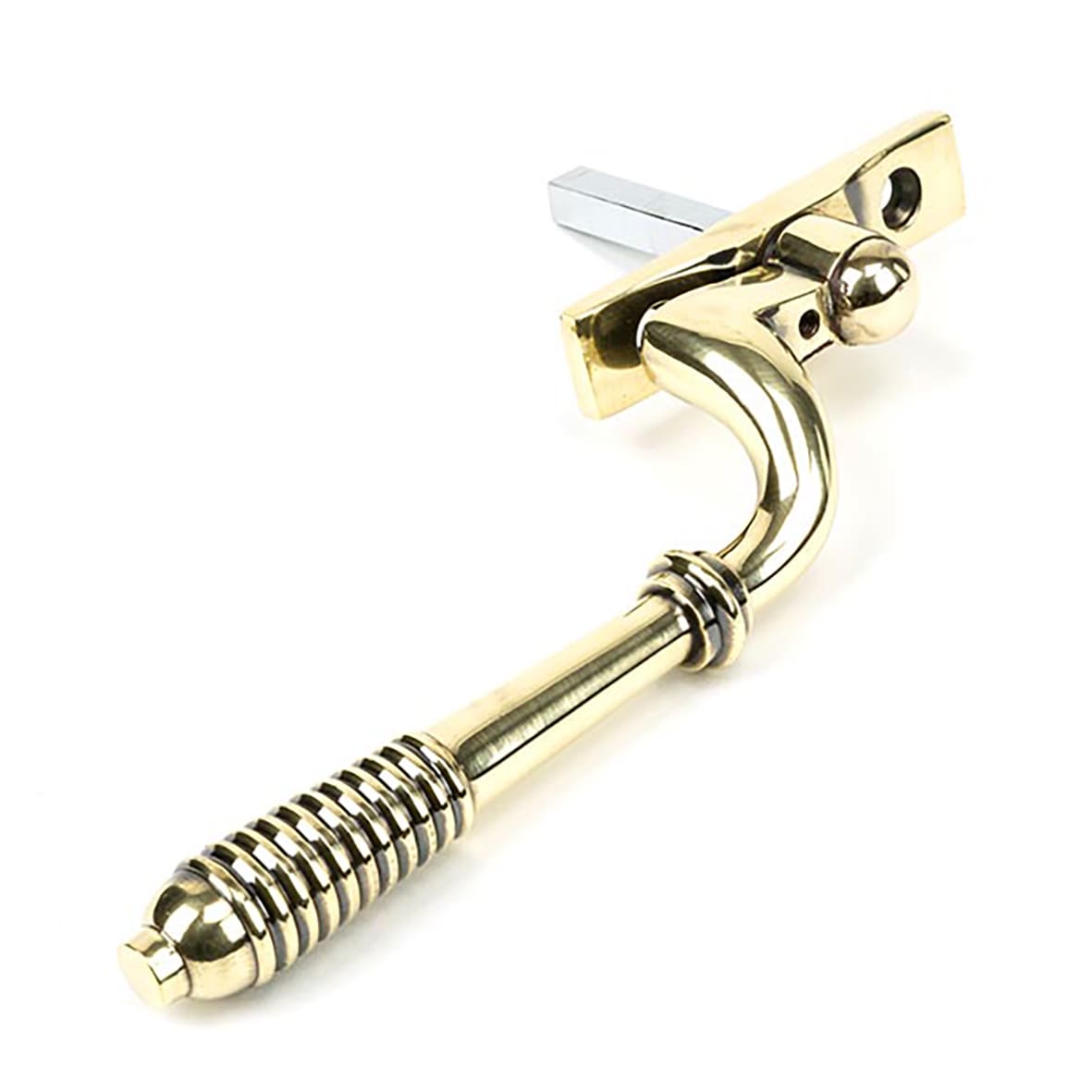 Reeded Locking Espagnolette Casement Window Handle - Left - Aged Brass - view 2