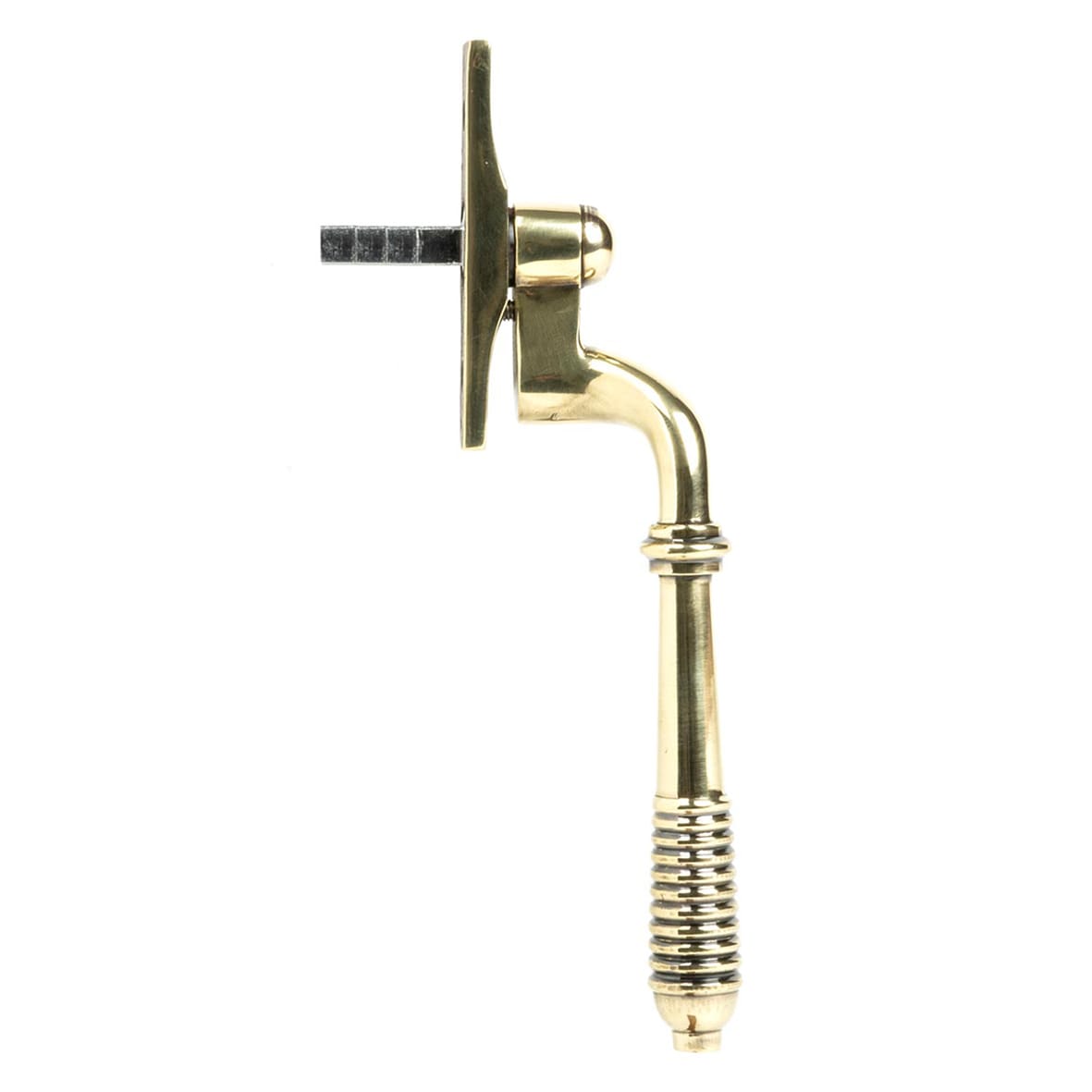Reeded Locking Espagnolette Casement Window Handle - Left - Aged Brass - view 3