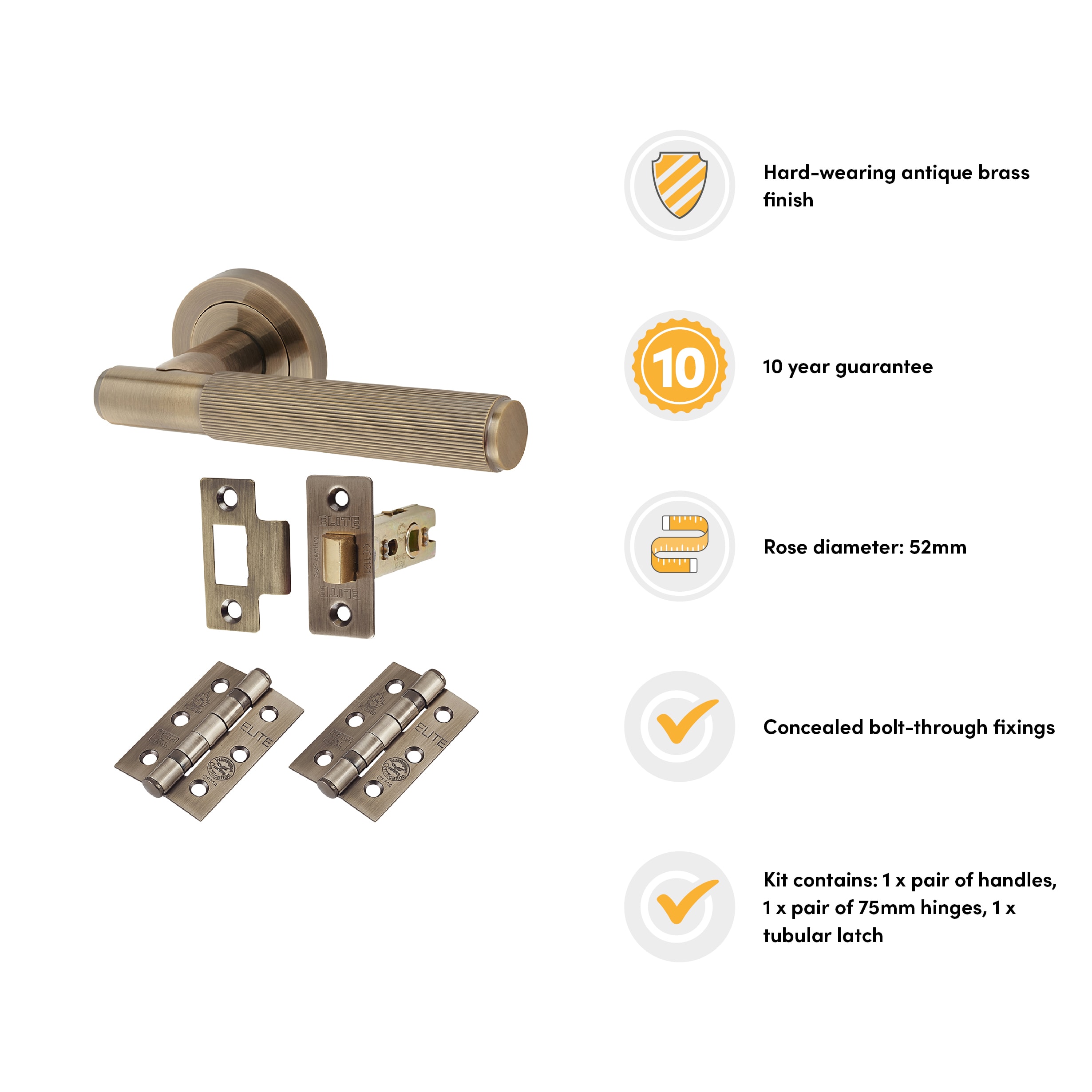 Antique Brass Lines Latch Door Handles on Rose Pack - Nova Range - view 2