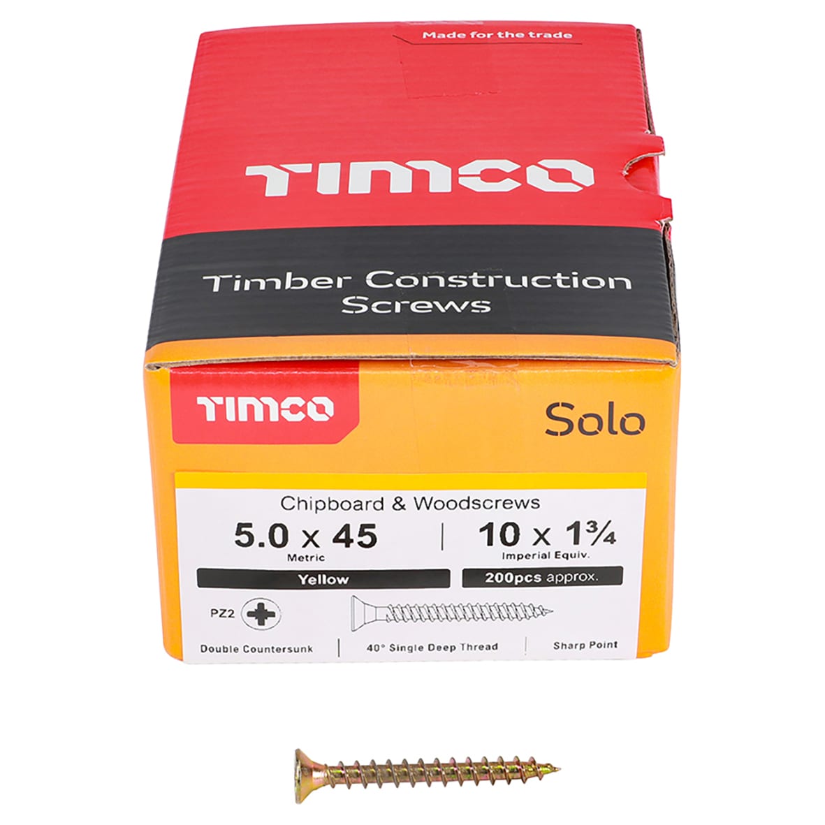 Solo Chippy Pozi Countersunk Wood Screws - 5.0 x 45mm - Yellow Zinc - Pack of 200 - view 2