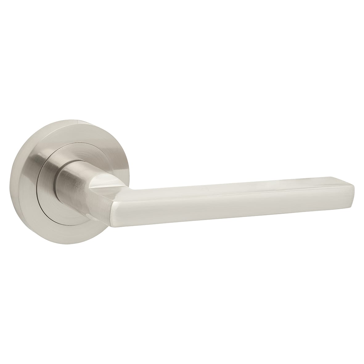 Satin Nickel Door Handles on Round Rose - Lexi Range - view 2