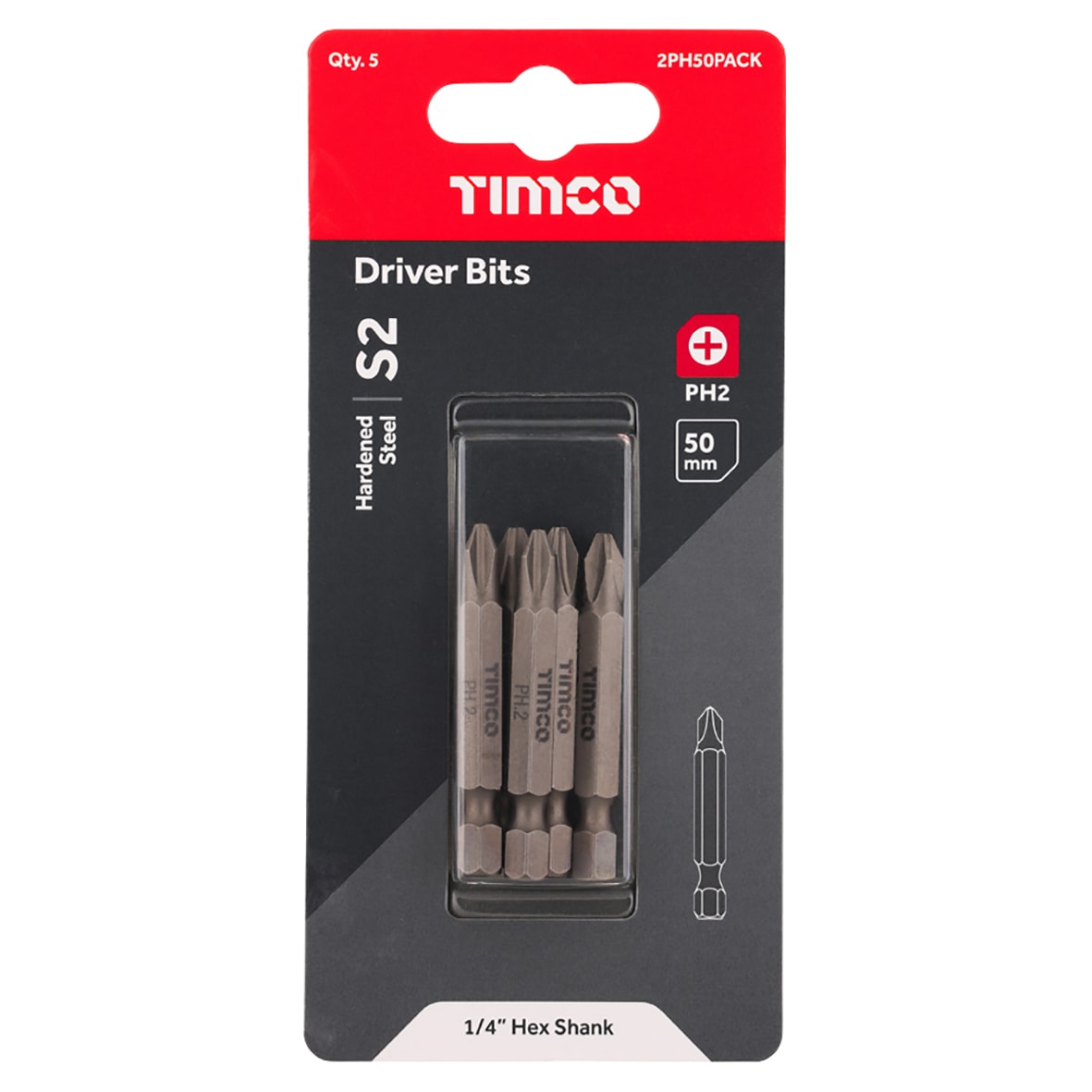 Steel Driver Bits - Phillips - - 50mm Length - Pack of 5 - view 3