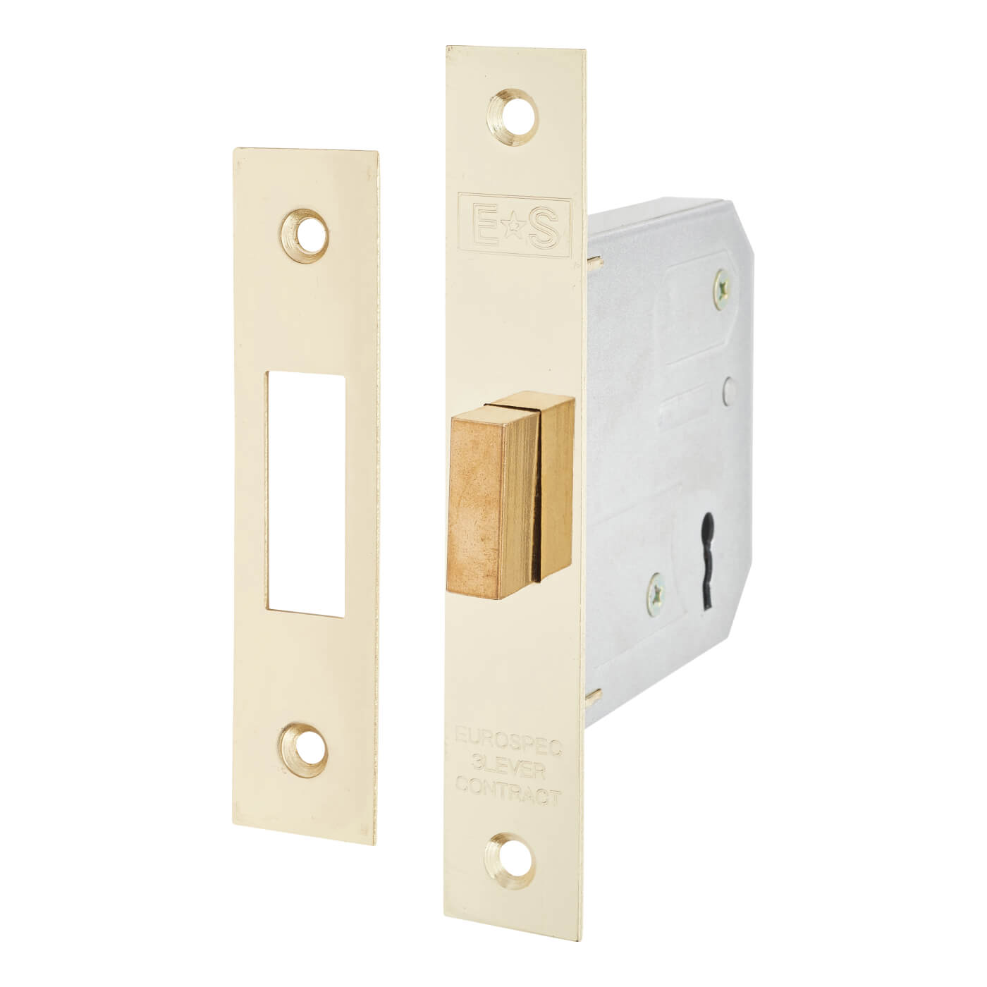 Contract 3 Lever Deadlock - 76mm Case - 57mm Backset - Polished Brass - view 2