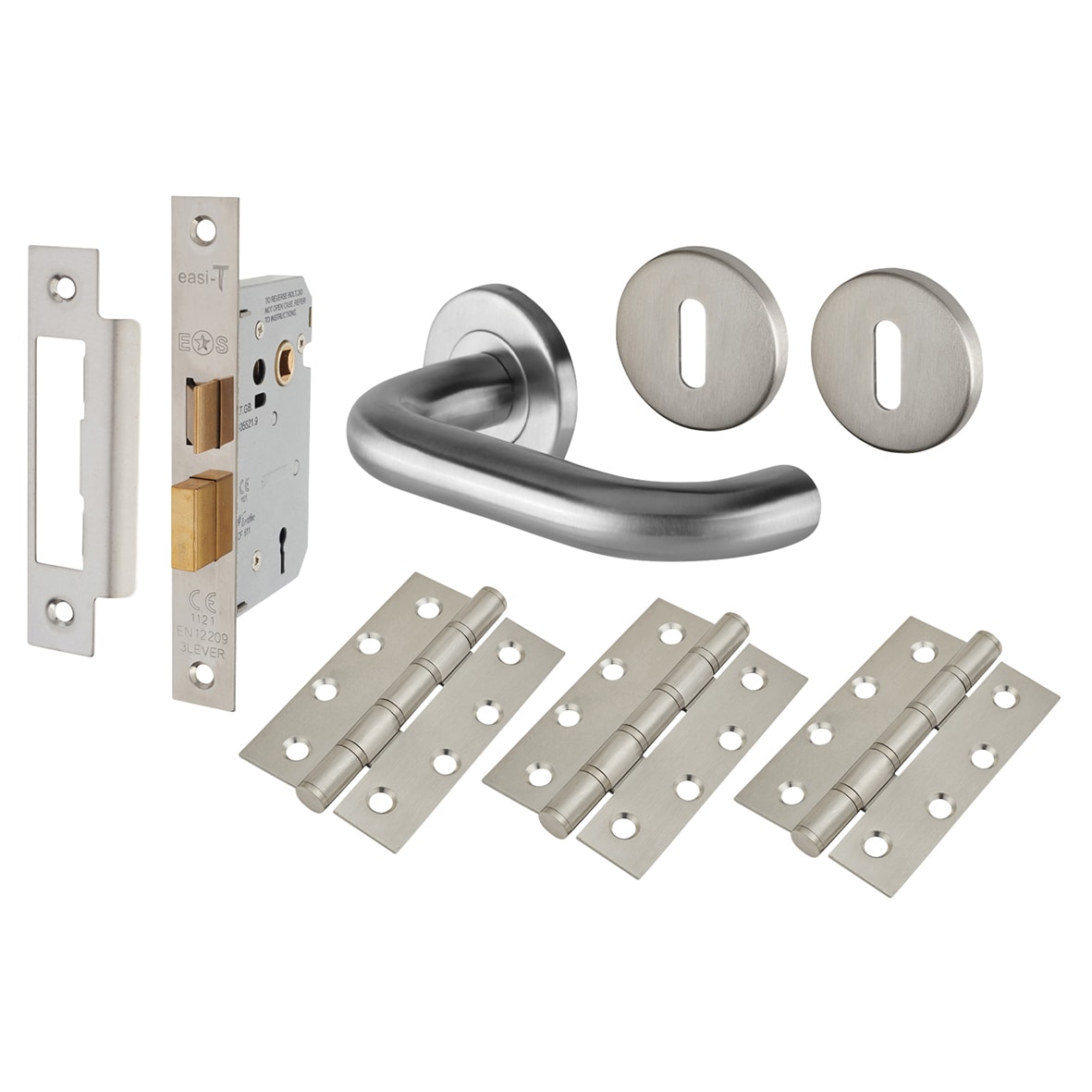 Satin Stainless Steel 19mm Return to Door 3 Lever Sashlock Door Handles on Rose Pack - view 2