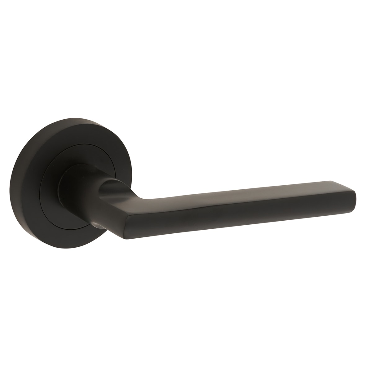 Matt Black Door Handles on Round Rose - Lexi Range - view 2