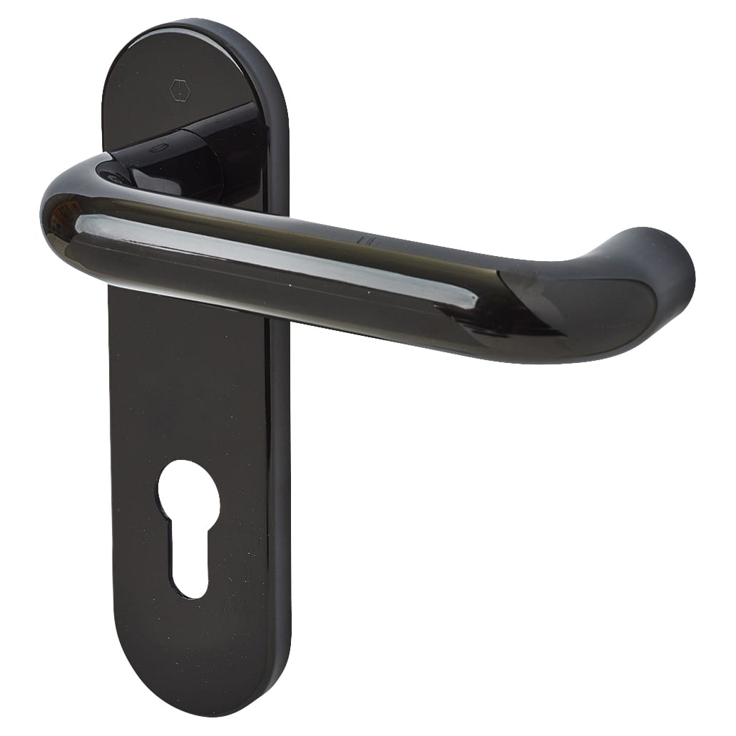 Ebony Black Nylon Steel Core Euro Lock Door Handles - 72mm c/c - Paris Range - view 2