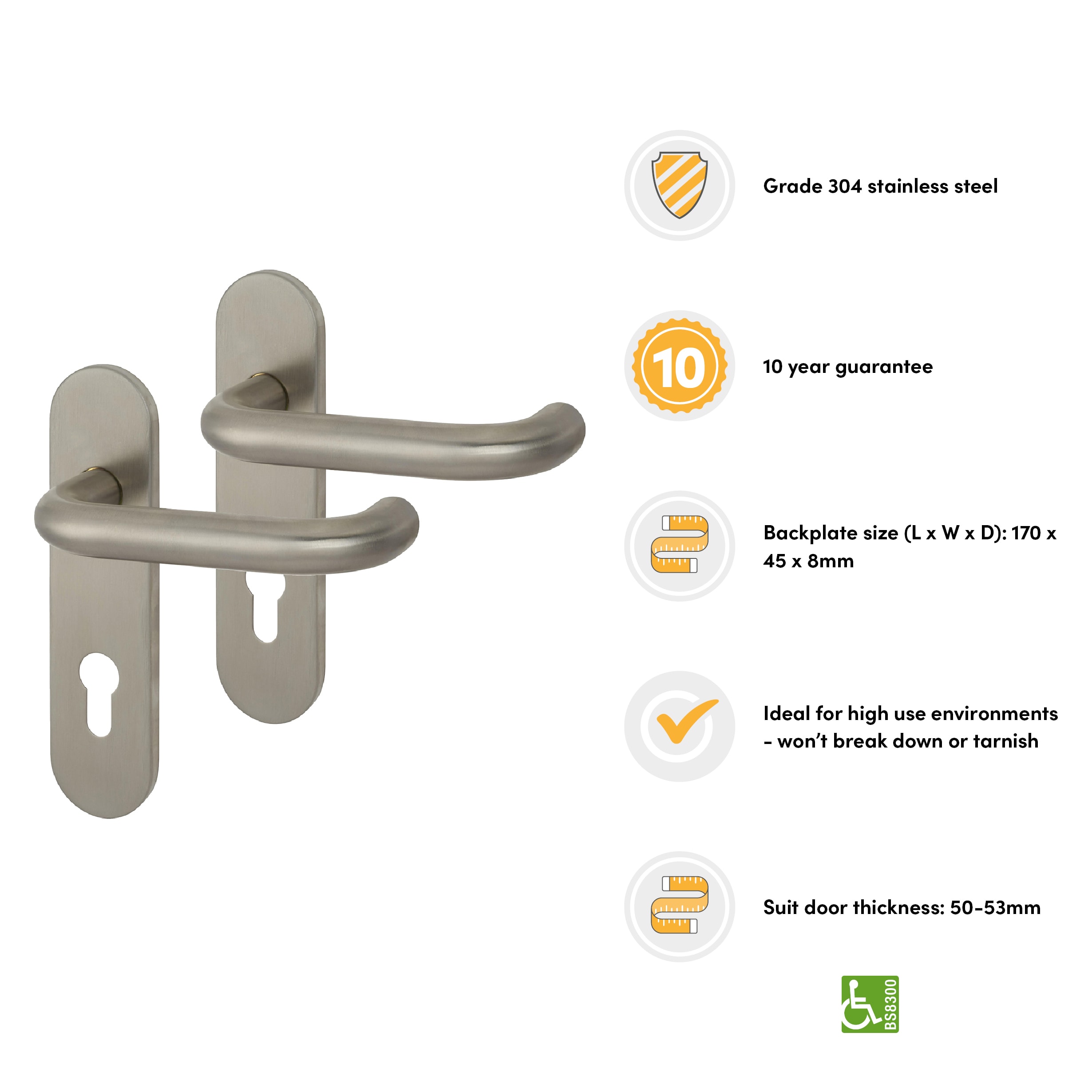 Satin Stainless Steel 19mm Return to Door Euro Lock Door Handles - Radius - 72mm c/c - view 3