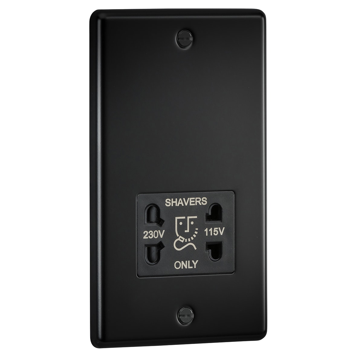 115/230V Round Edge Dual Voltage Shaver Socket - Matt Black with Black Insert - view 2