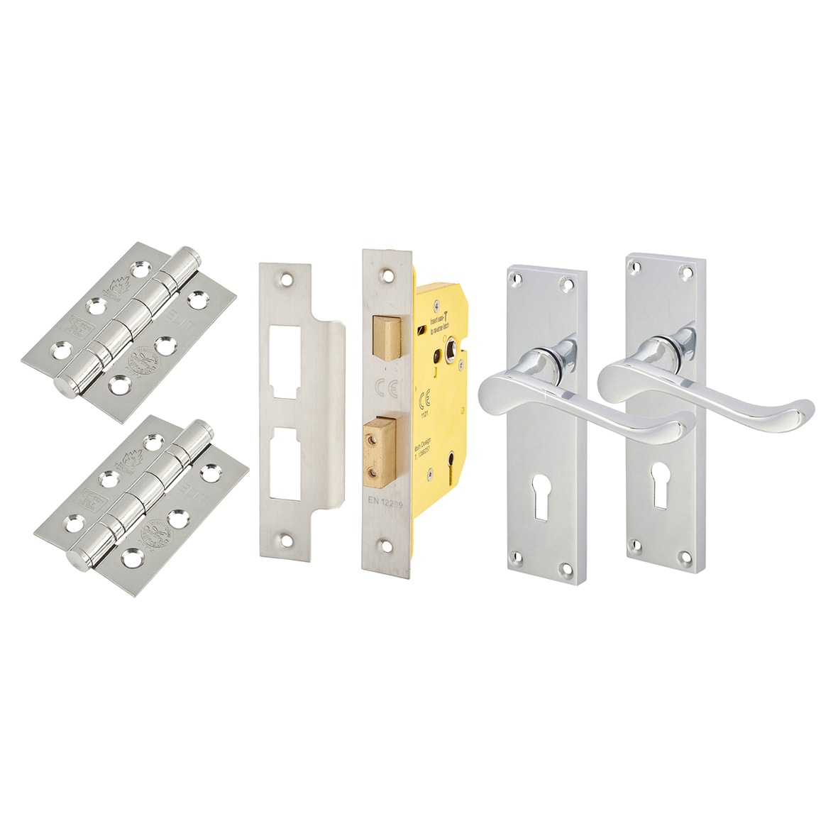 Polished Chrome Victorian Scroll 3 Lever Sashlock Door Handles Pack - view 2