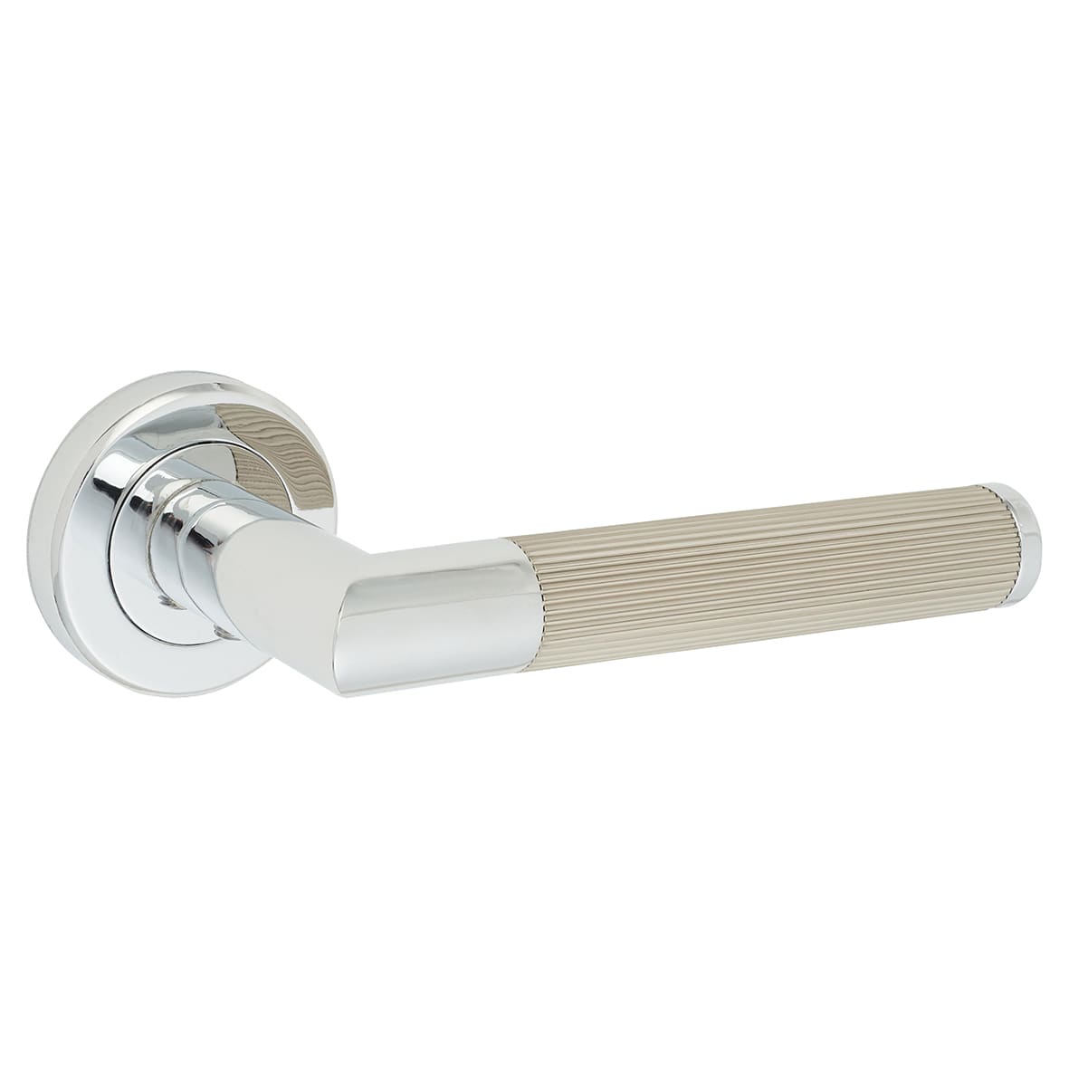 Brass Polished Chrome/Satin Nickel Lines Door Handles on Rose - Trend Range - view 2
