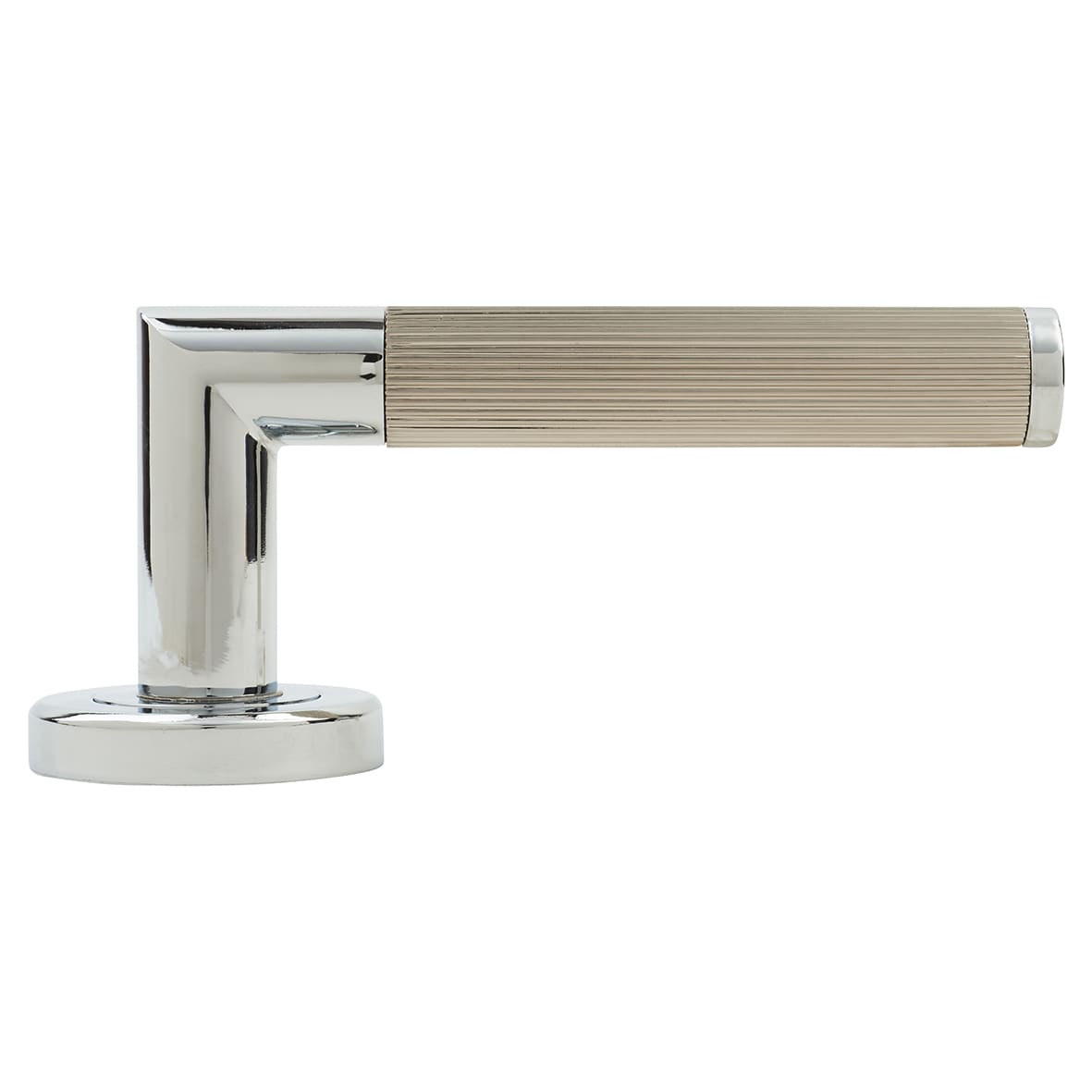 Brass Polished Chrome/Satin Nickel Lines Door Handles on Rose - Trend Range - view 3