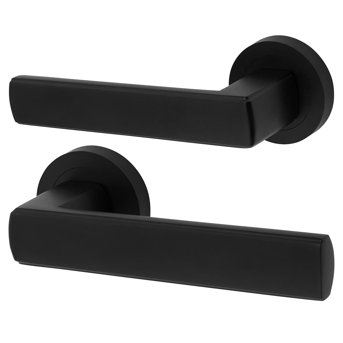 Matt Black Bathroom Deadbolt Lock Door Handles on Rose Pack - Zara Range - view 2