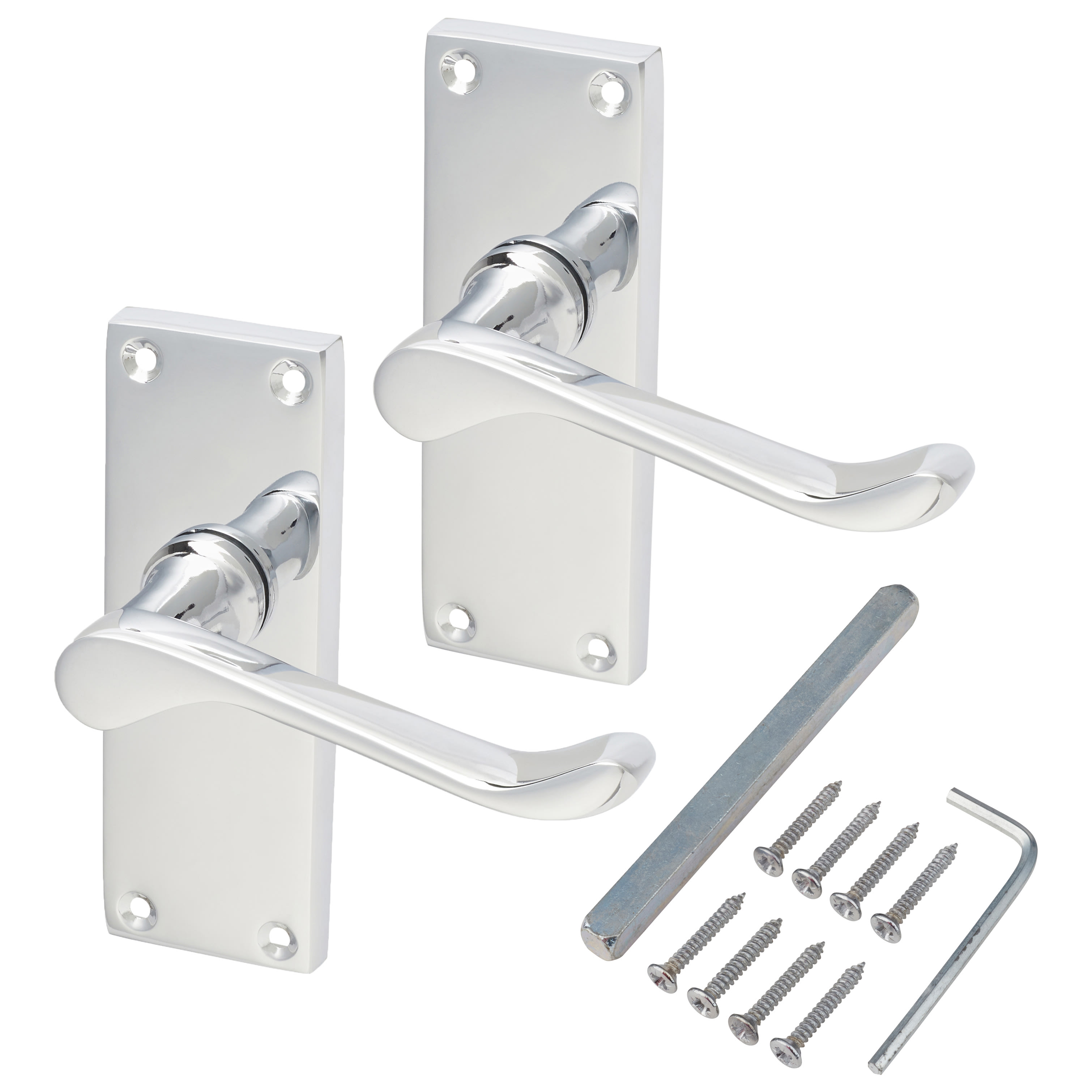 Polished Chrome Victorian Scroll Latch Door Handles - Short Plate - 118 x 42mm - view 3