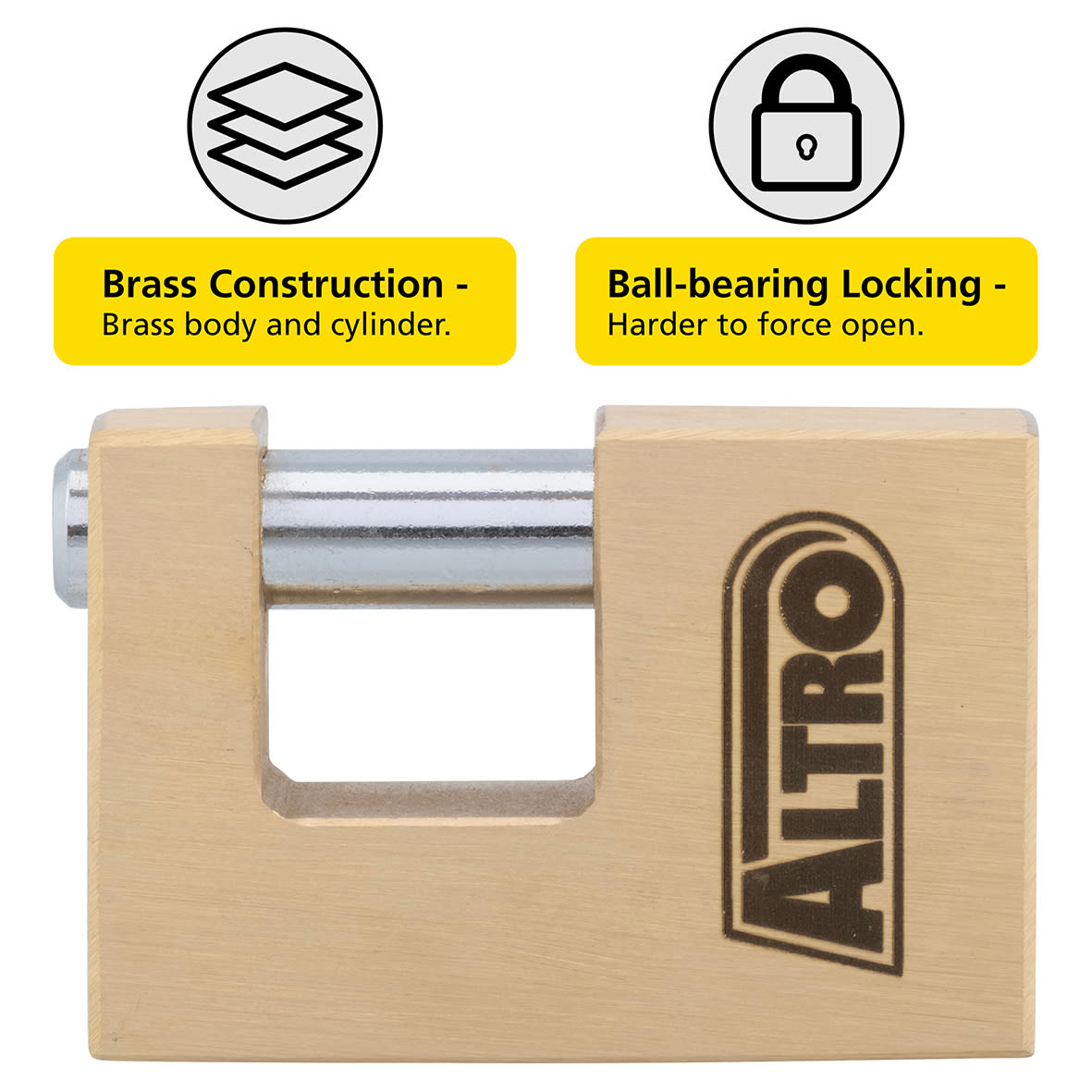 Solid Brass Shutter Lock - 70mm Body - 16.5 x 22mm Shackle - Keyed to Differ - view 2